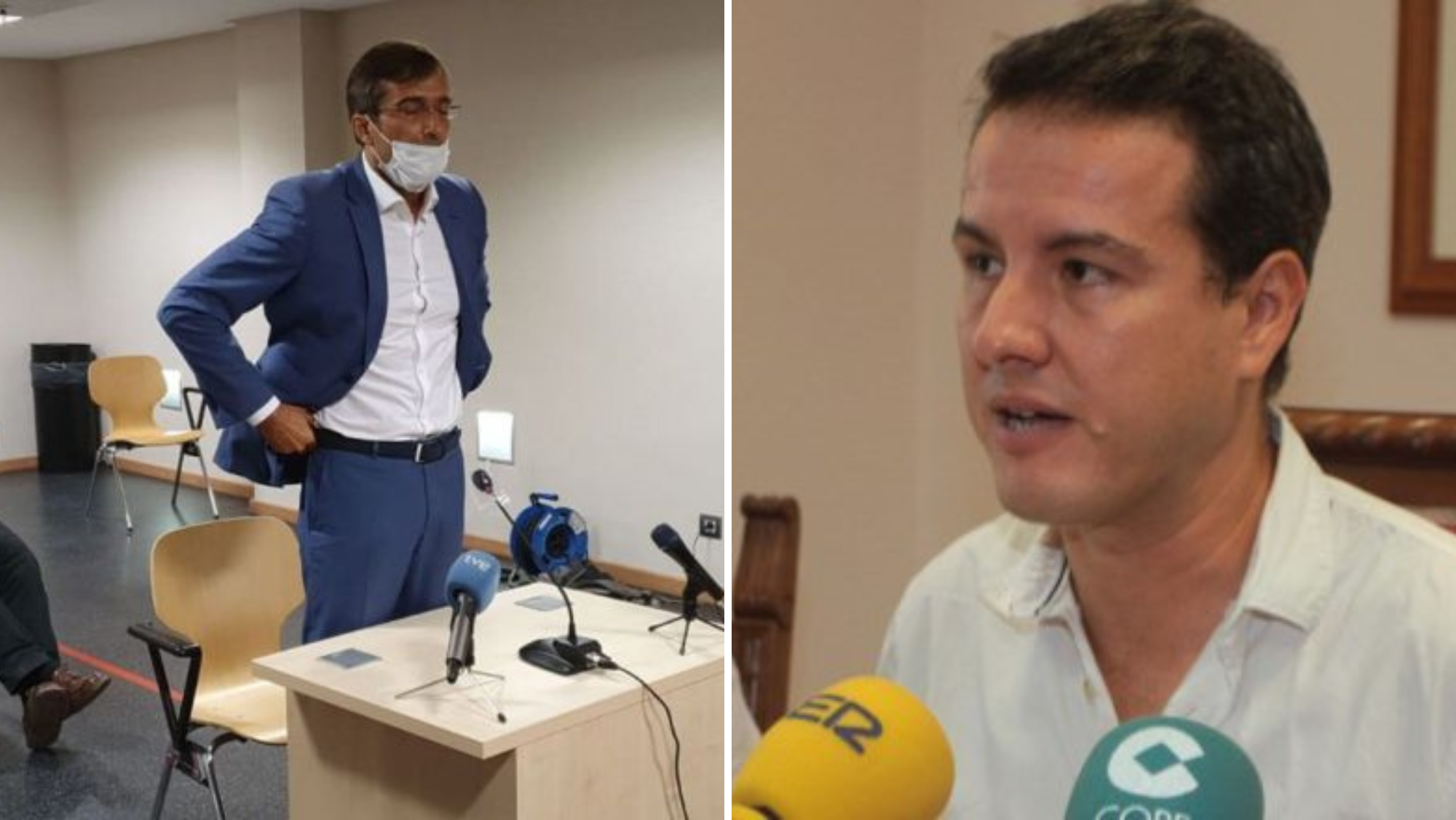 A la izquierda, Pedro San Ginés, expresidente del cabildo. A la derecha, Carlos Meca, exconsejero de Podemos en Lanzarote./ Montaje AH