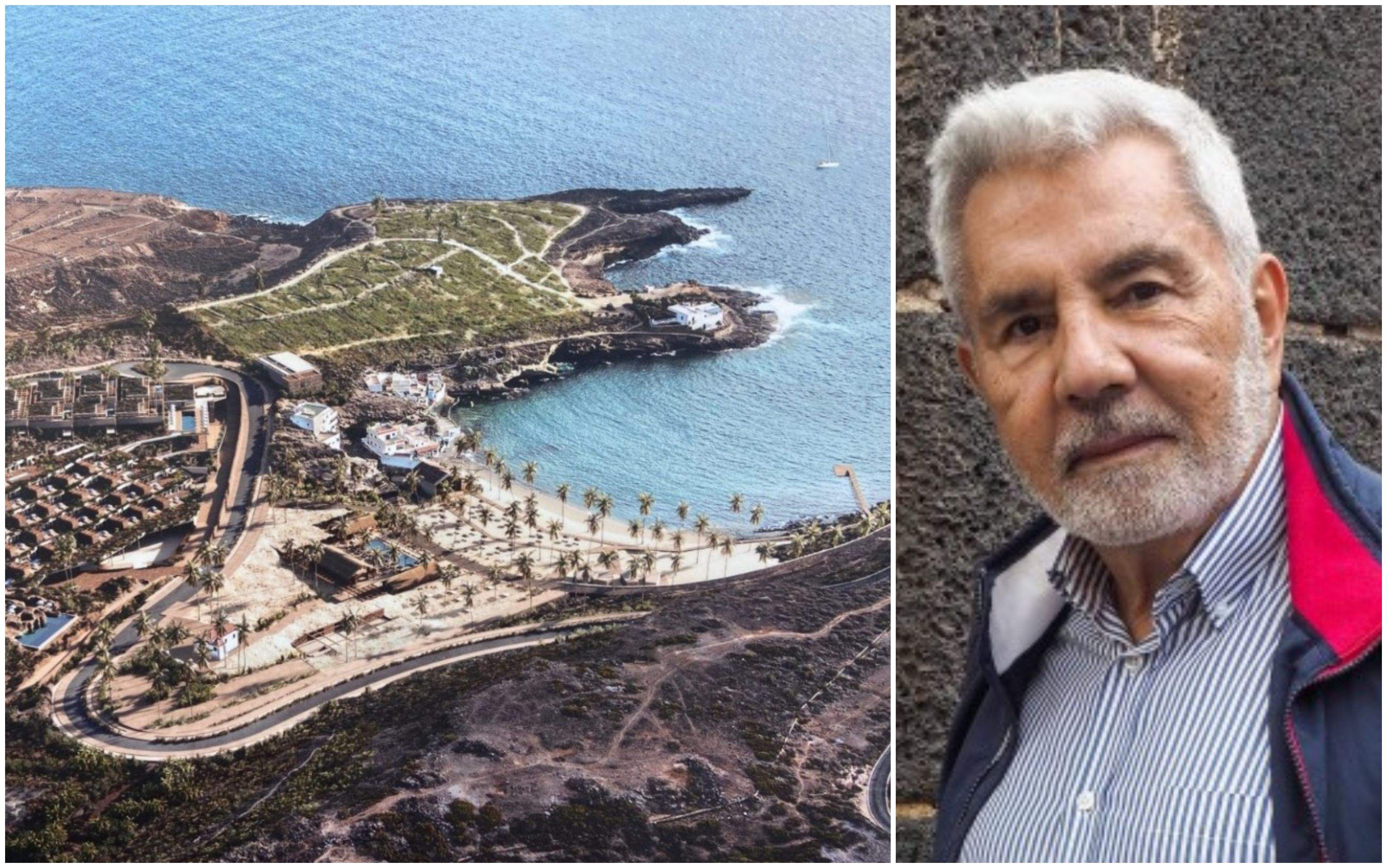 Representación del resultado de las obras complejo turístico Cuna del Alma junto al alcalde de Adeje y presidente de la Ejecutiva Regional del PSOE, José Miguel Rodríguez Fraga./ Twitter