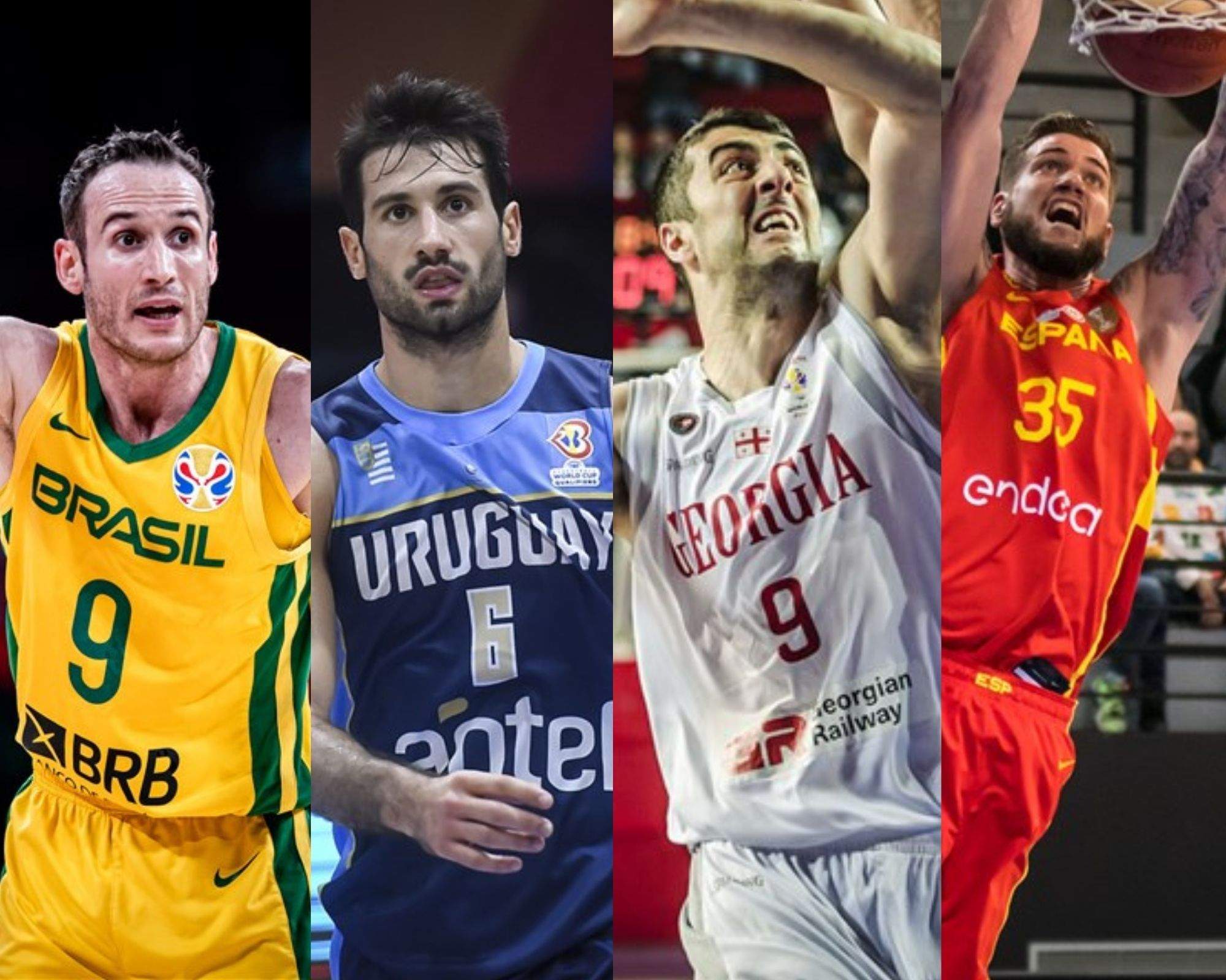 Los partidos Uruguay-Brasil y Georgia-España enfrentarán a Marcelinho con Fitipaldo y a Shermadini con Fran Guerra./ FIBA y montaje propio.