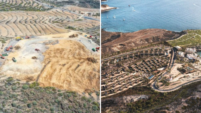 Obras del proyecto Cuna del Alma en el sur de Tenerife junto al proyecto que se quiere realizar./ Archivo