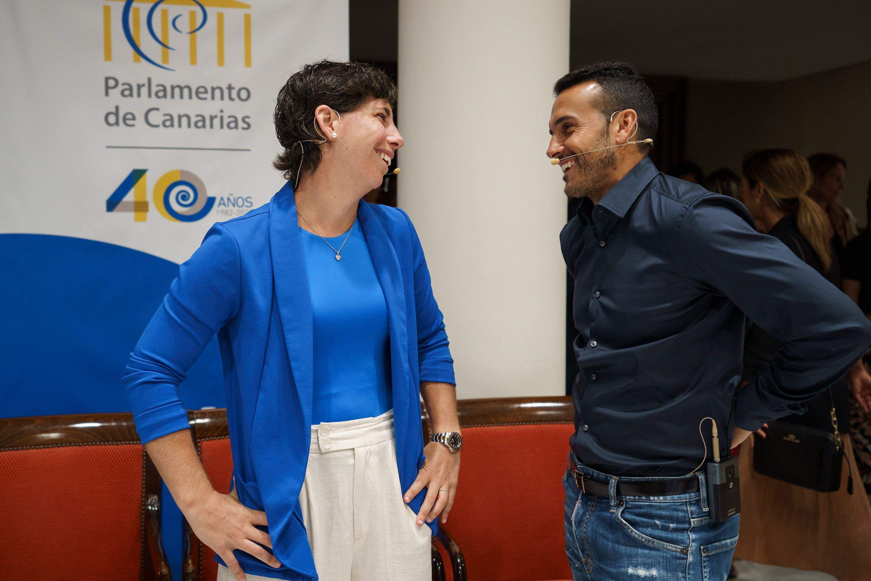 Carla Suárez y Pedro Rodríguez participaron en el acto de manera presencial y analizaron el desarrollo del deporte canario en las últimas cuatro décadas./ EFE