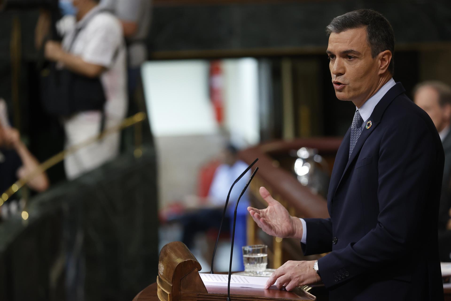  El presidente del Gobierno, Pedro Sánchez, durante el debate sobre el estado de la nación que comienza este martes en el Congreso. EFE/Javier Lizón