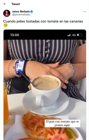 Imagen y tuit polémico de las tostadas/ @jaimemellado_