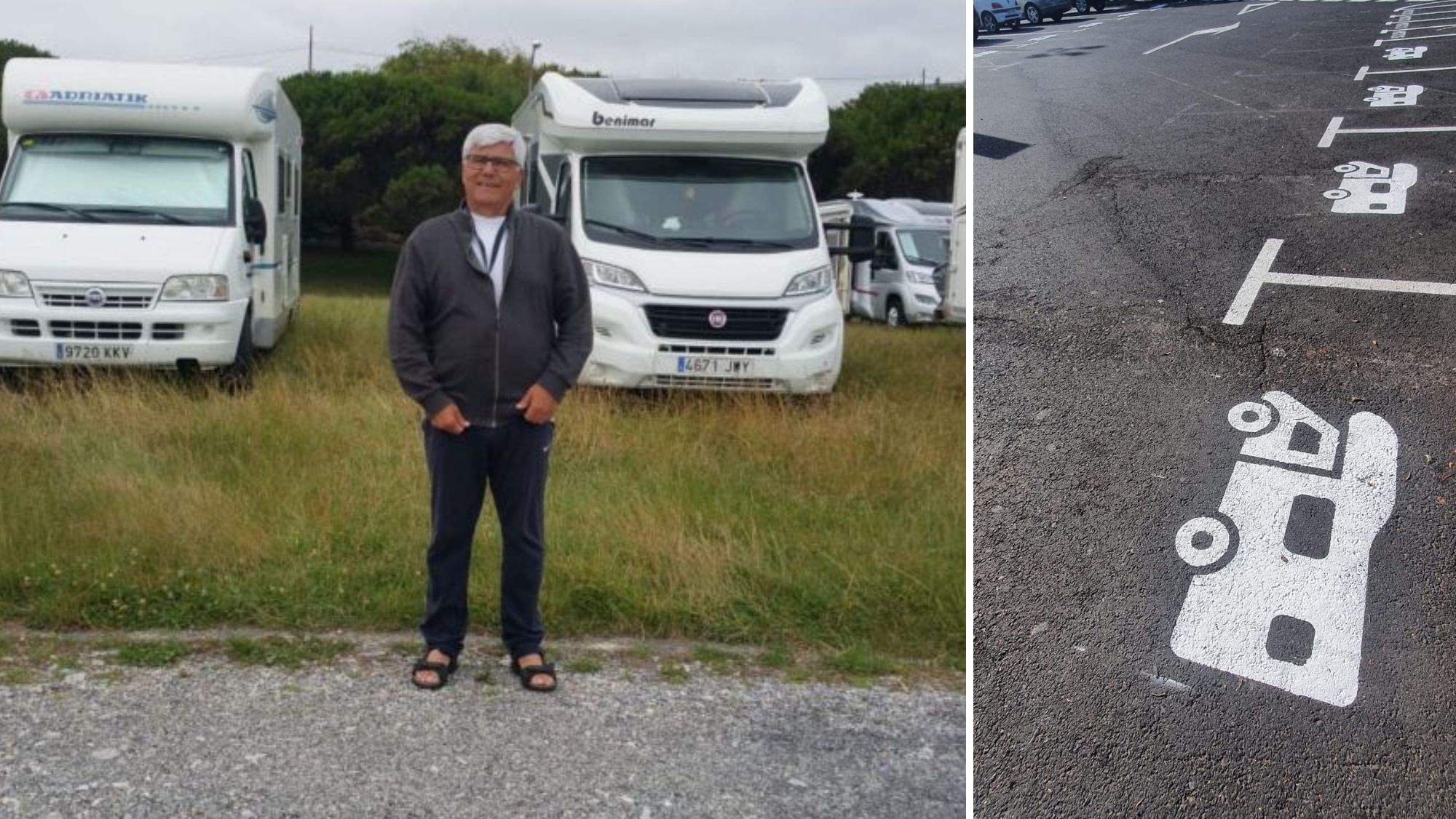El presidente de ACAT Tenerife, Juan Martín, y las nuevas plazas de aparcamientos para autocaravanas. / AH