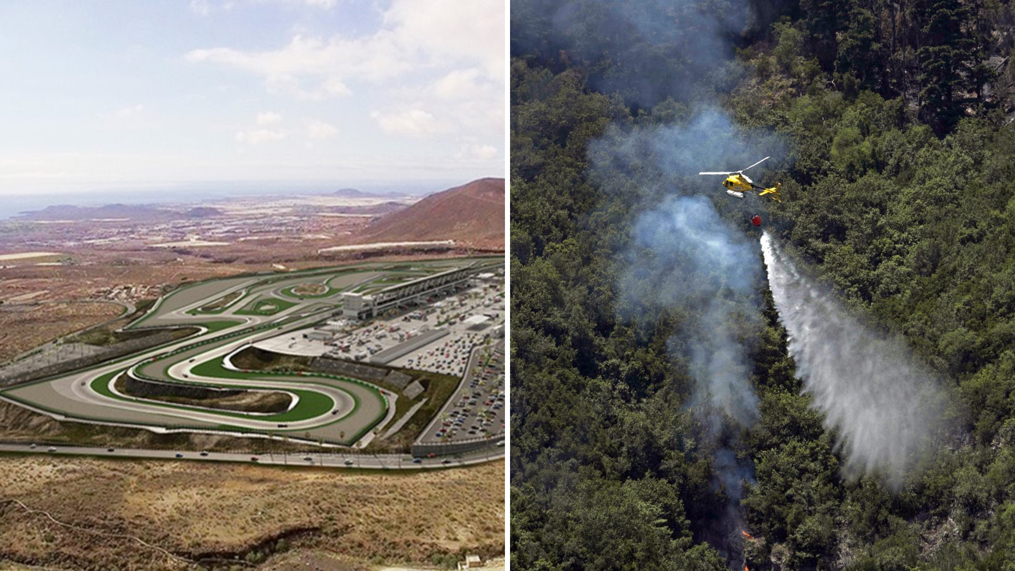 El Circuito del Motor y el incendio de Tenerife./ Montaje AH