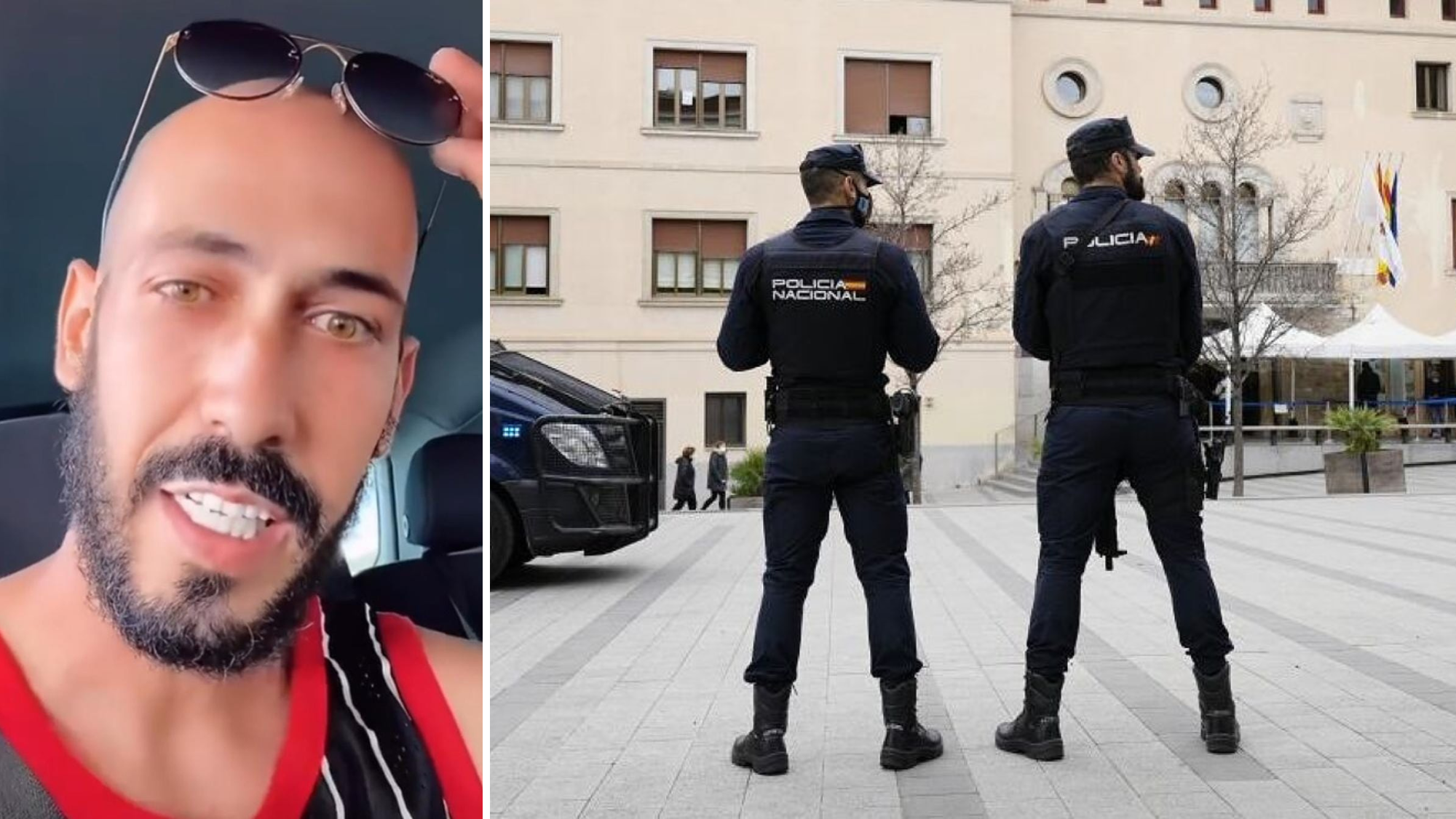 El tiktoker canario Samuel Pérez Santana y una imagen de archivo de la Policía Nacional./ Montaje AH