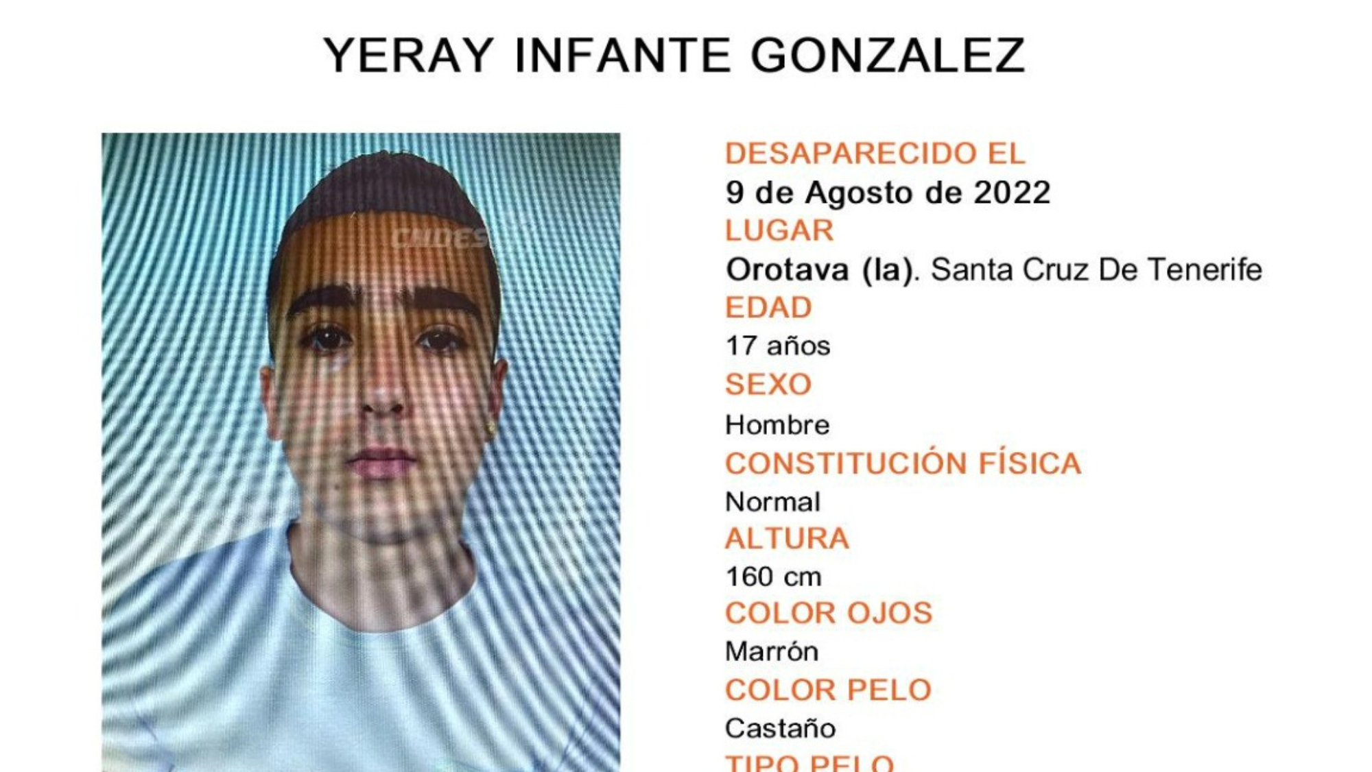 Joven desaparecido en La Orotava. / Fundación Anar