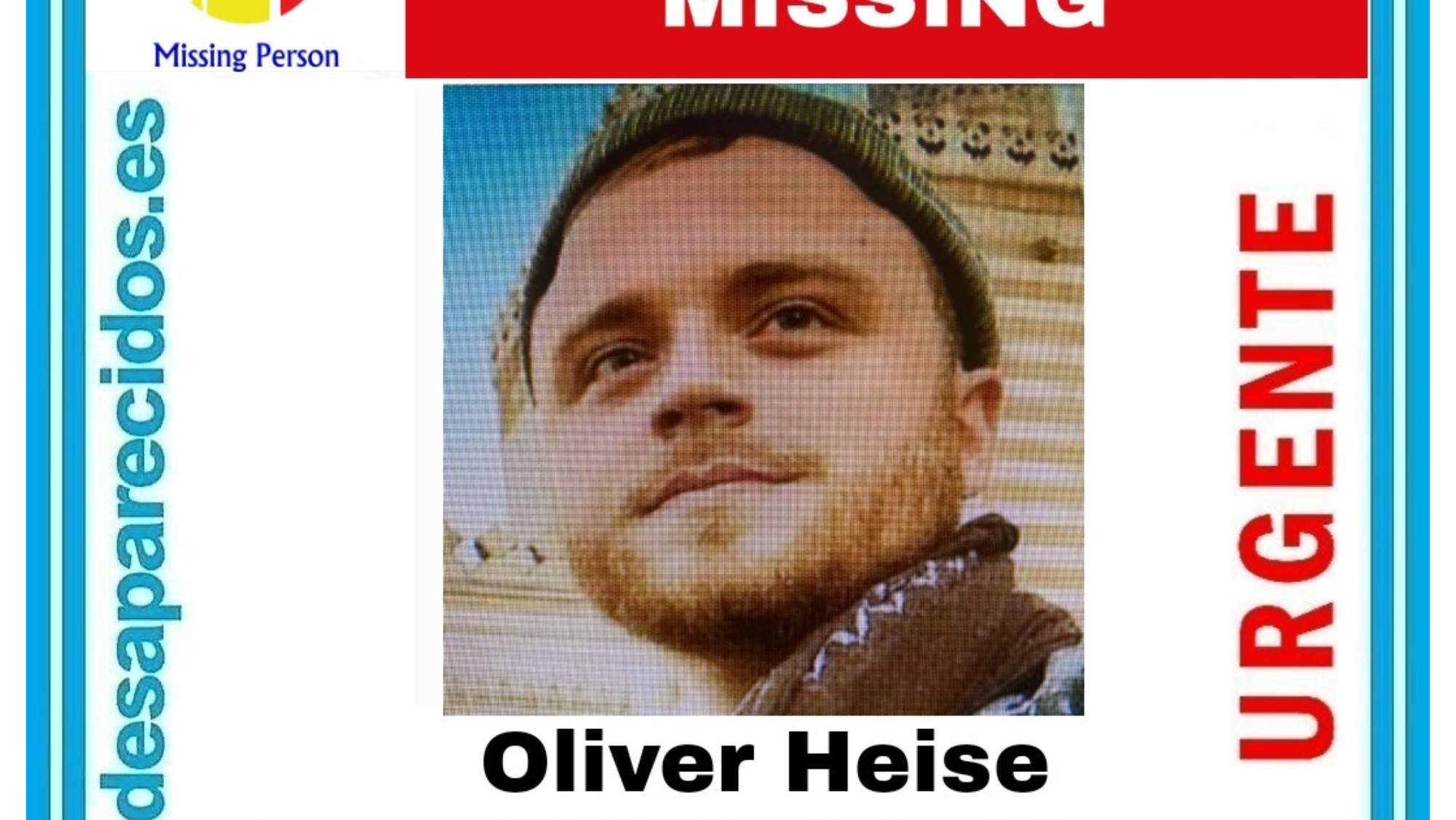 Cartel de búsqueda de Oliver Heise, desaparecido en Tenerife. / SOS Desaparecidos