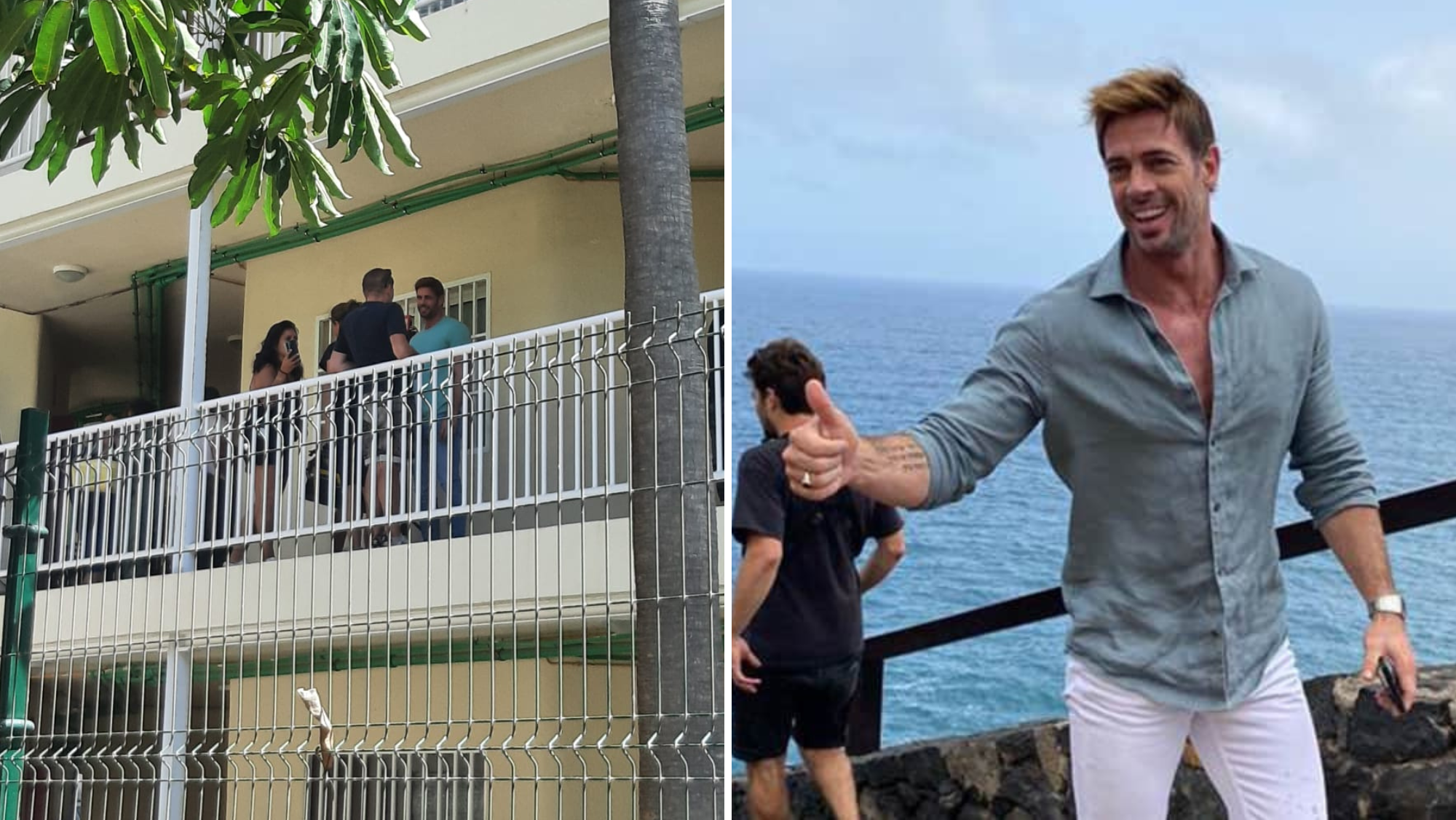A la izquierda, William Levy (verde) rodando en Arona. A la derecha, el actor en el charco de La Laja, grabando una semana antes./ Montaje AH