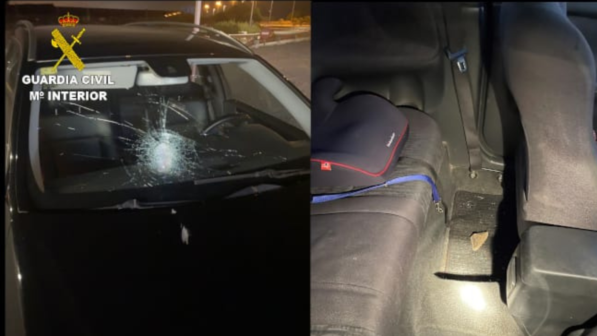 Daños en vehículos causados por el lanzamiento de piedras por parte de dos menores en una autopista en Gran Canaria. / Guardia Civil