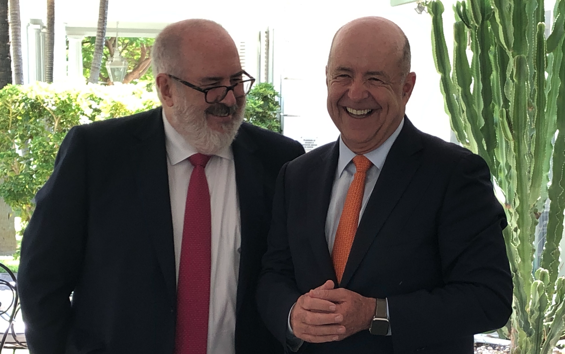 Los presidentes de CEOE-Tenerife, Pedro Alfonso, y de la Confederación Canaria de Empresarios (CCE), Pedro Ortega, representantes de la patronal canaria. / AH