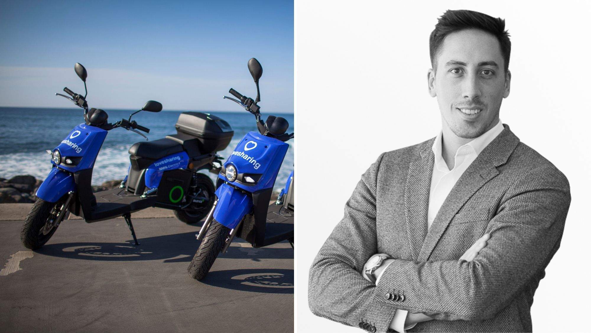 Dos motos de Lovesharing y el director de operaciones de la compañía, David Formoso. / AH