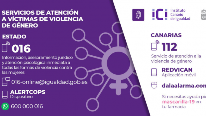 Cartel del servicio de atención a víctimas de violencia de género. / Gobierno de Canarias Cartel del servicio de atención a víctimas de violencia de género. / Gobierno de Canarias