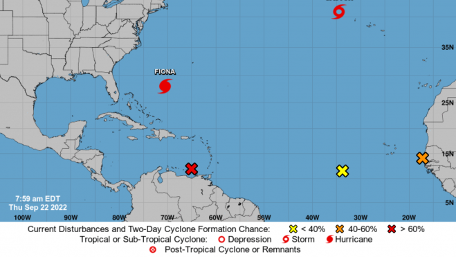 Probabilidad de llegada del ciclón tropical a Canarias. / National Hurricane Center (NHC)
