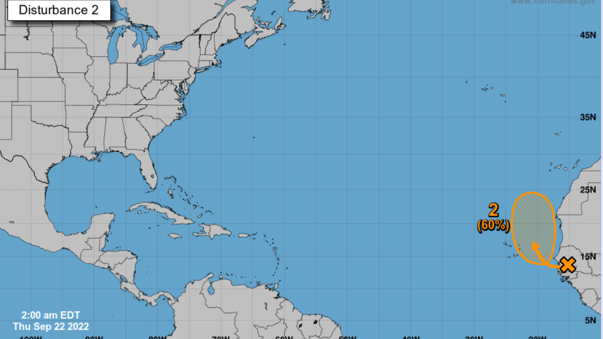 Probabilidades de que llegue el Ciclón Tropical a Canarias. / National Hurricane Center (NHC)