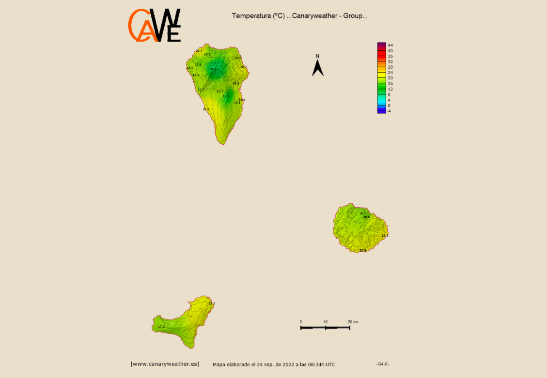Imagen de las precipitaciones en La Gomera, La Palma y El Hierro. / CanaryWeather
