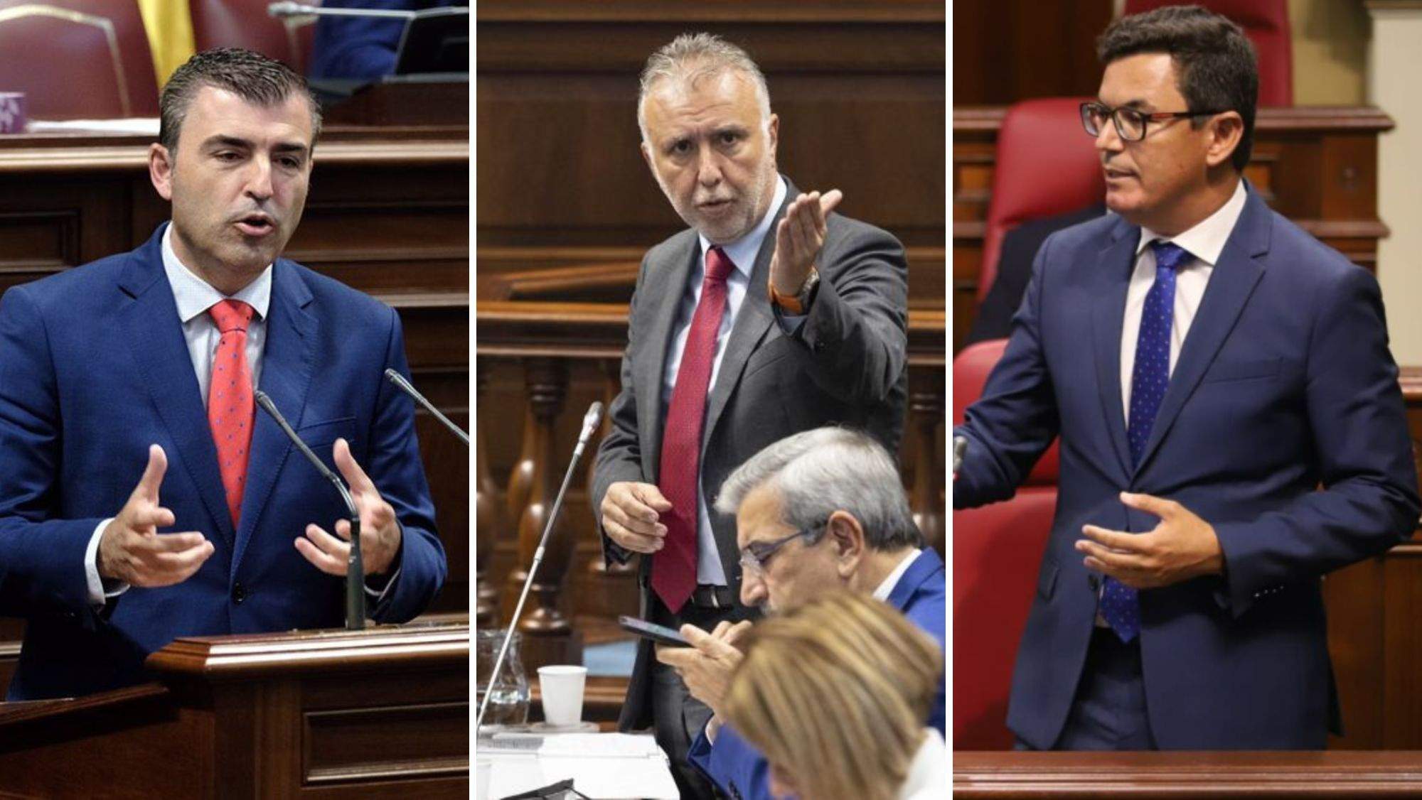 Manuel Domínguez (PP), Ángel Víctor Torres (PSOE y presidente de Canarias) y Pablo Rodríguez (CC). / AH)