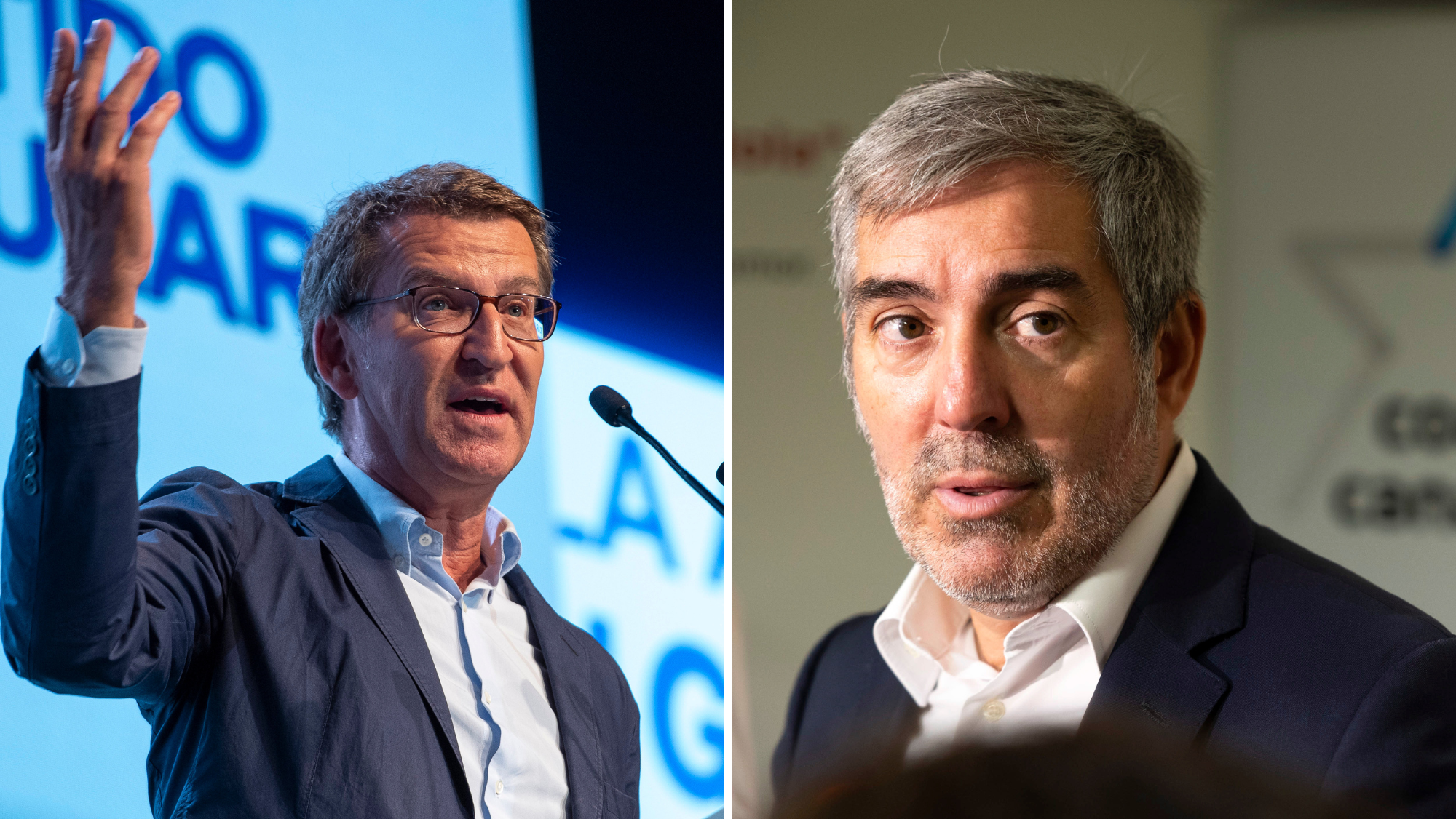 A la izquierda, el presidente del Partido Popular, Alberto Núñez Feijóo, y la derecha, el secretario general de Coalición Canaria, Fernando Clavijo.  EFE
