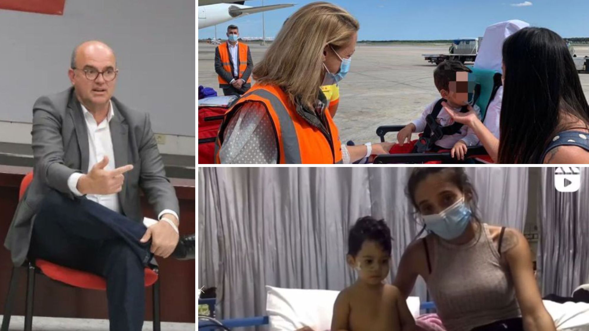 Anselmo Pestana, la ministra Reyes Maroto despidiendo a Mateo en el aeropuerto y el pequeño junto a su madre en el hospital de Bali. 