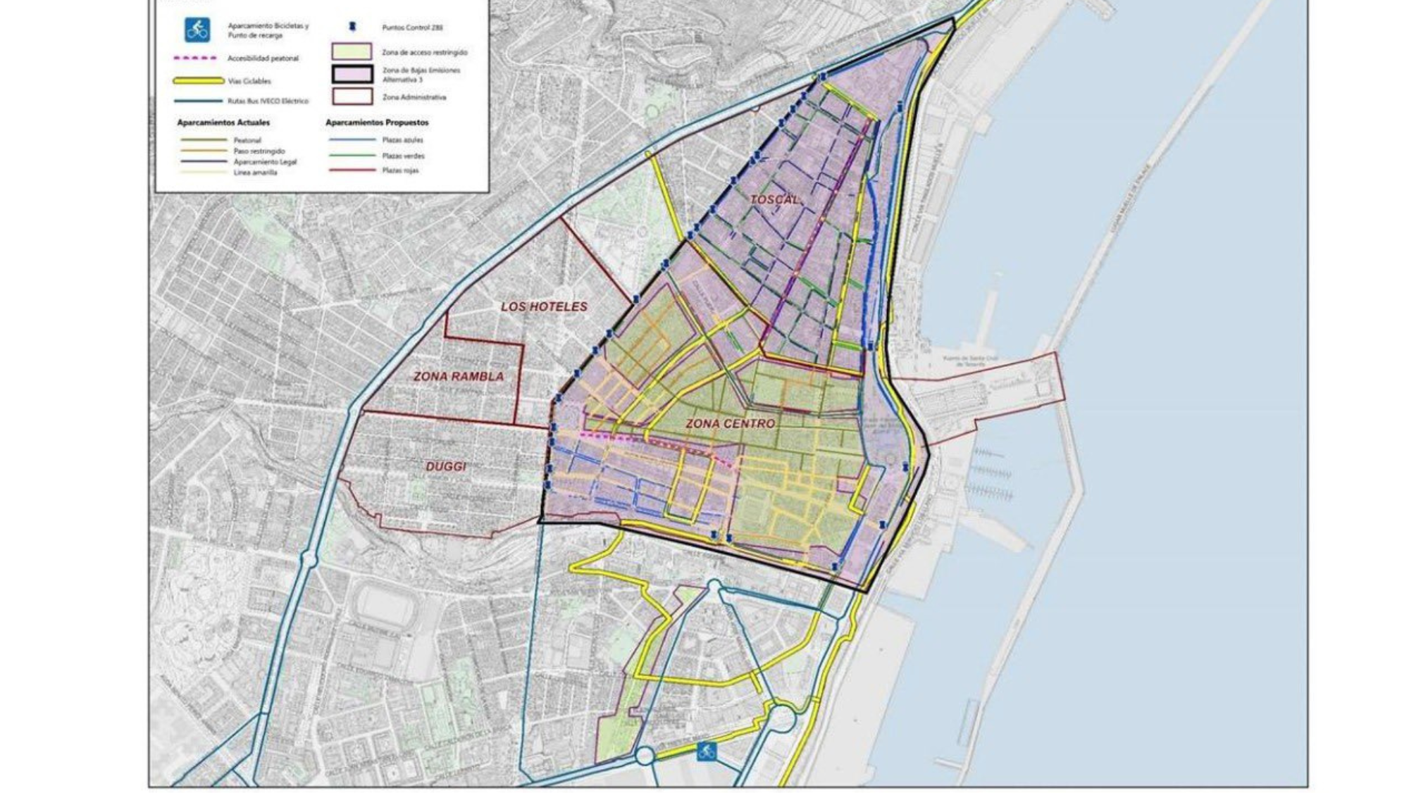 Plano provisional de la zona de bajas emisiones en Santa Cruz de Tenerife
