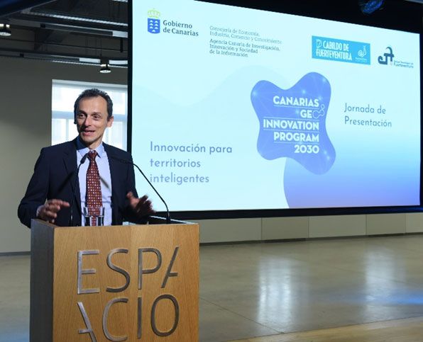 Pedro Duque, durante la presentación de Canarias Innovation Pedro Duque, durante la presentación de Canarias Innovation
