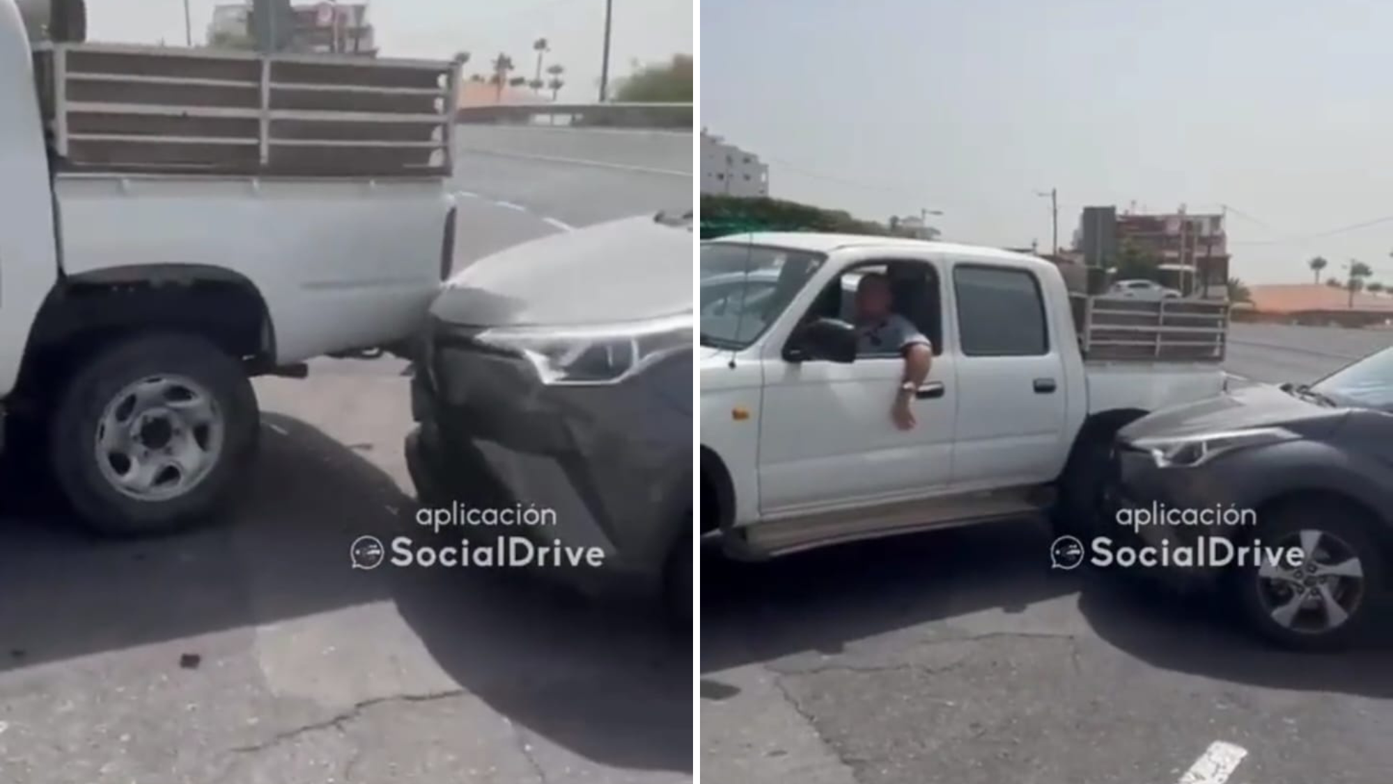 Fragmentos del vídeo en el que la camioneta se lleva por delante un coche en doble fila./ Redes