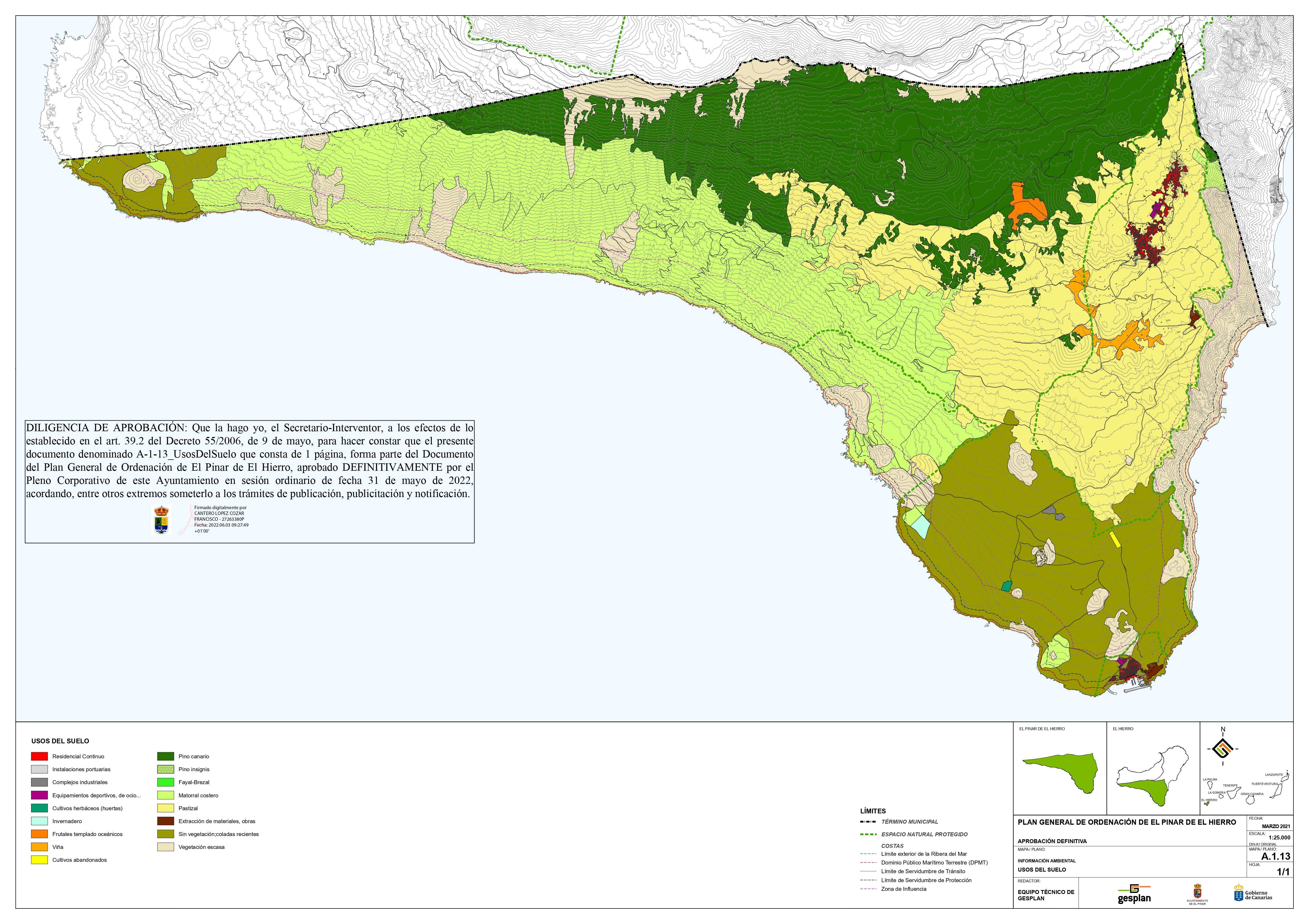 Usos del suelo en El Pinar./