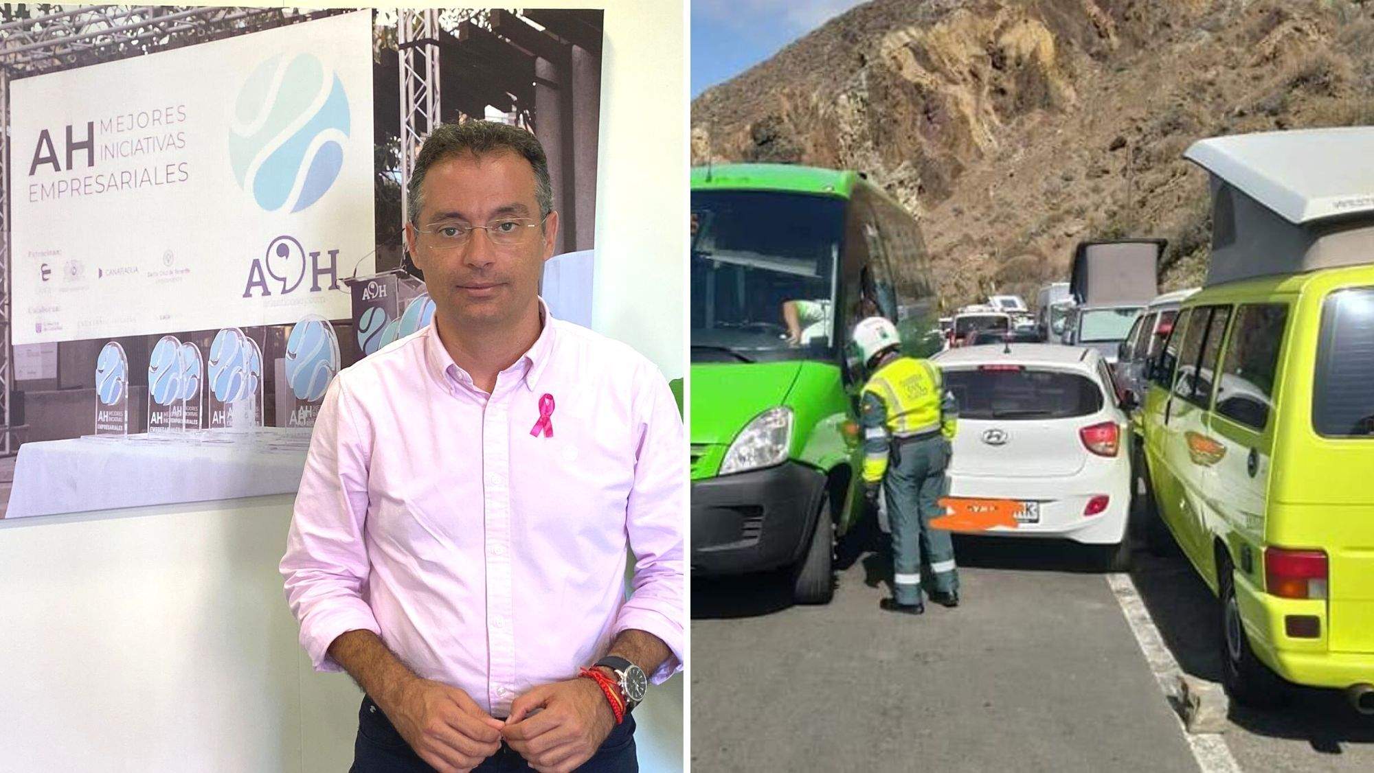 El concejal de Servicios Públicos, Carlos Tarife, en la redacción de Atlántico Hoy, y una imagen de archivo del colapso en Anaga. / AH