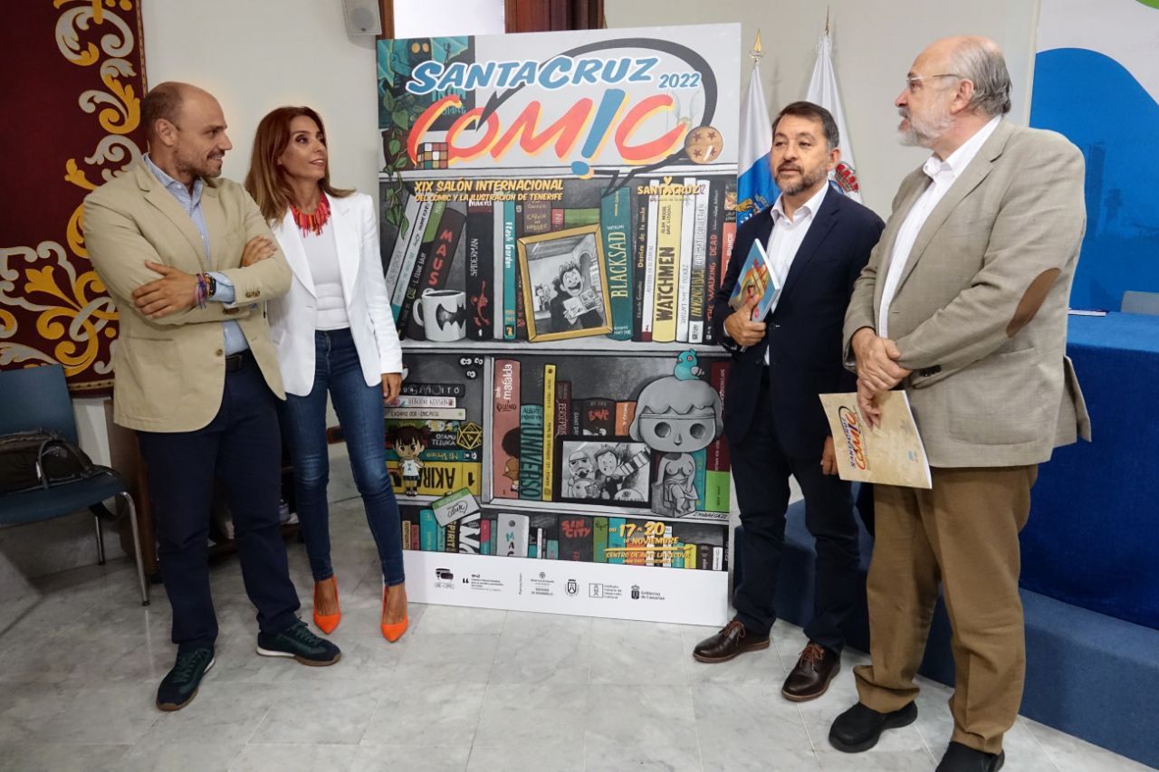 Imagen de la presentación oficial de la decimonovena edición del Salón del Cómic. Alfonso Cabello, Gladis de León, José Manuel Bermúdez y Francisco Pomares / Cedida 