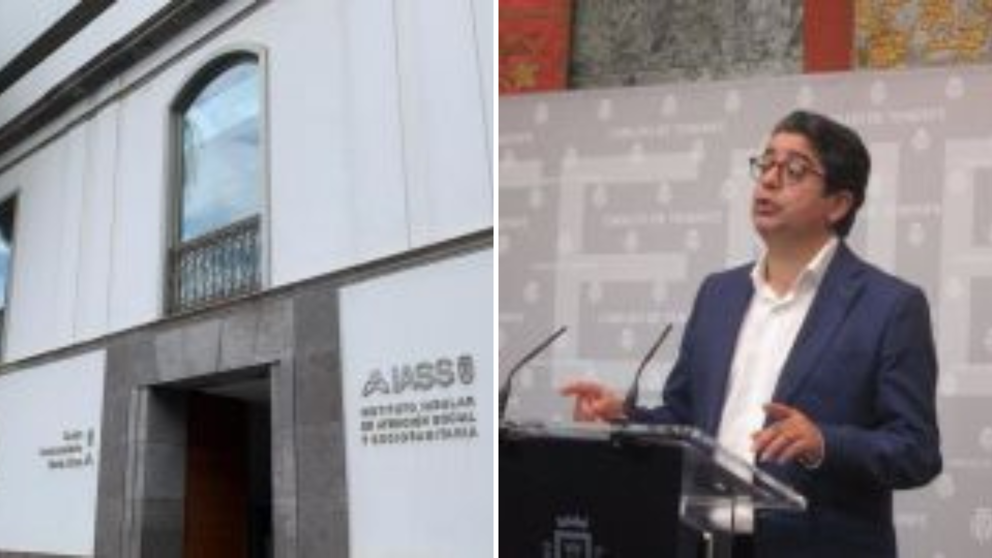 Pedro Martín, presidente del Cabildo de Tenerife, y la entrada del IASS./ Montaje AH Pedro Martín, presidente del Cabildo de Tenerife, y la entrada del IASS./ Montaje AH