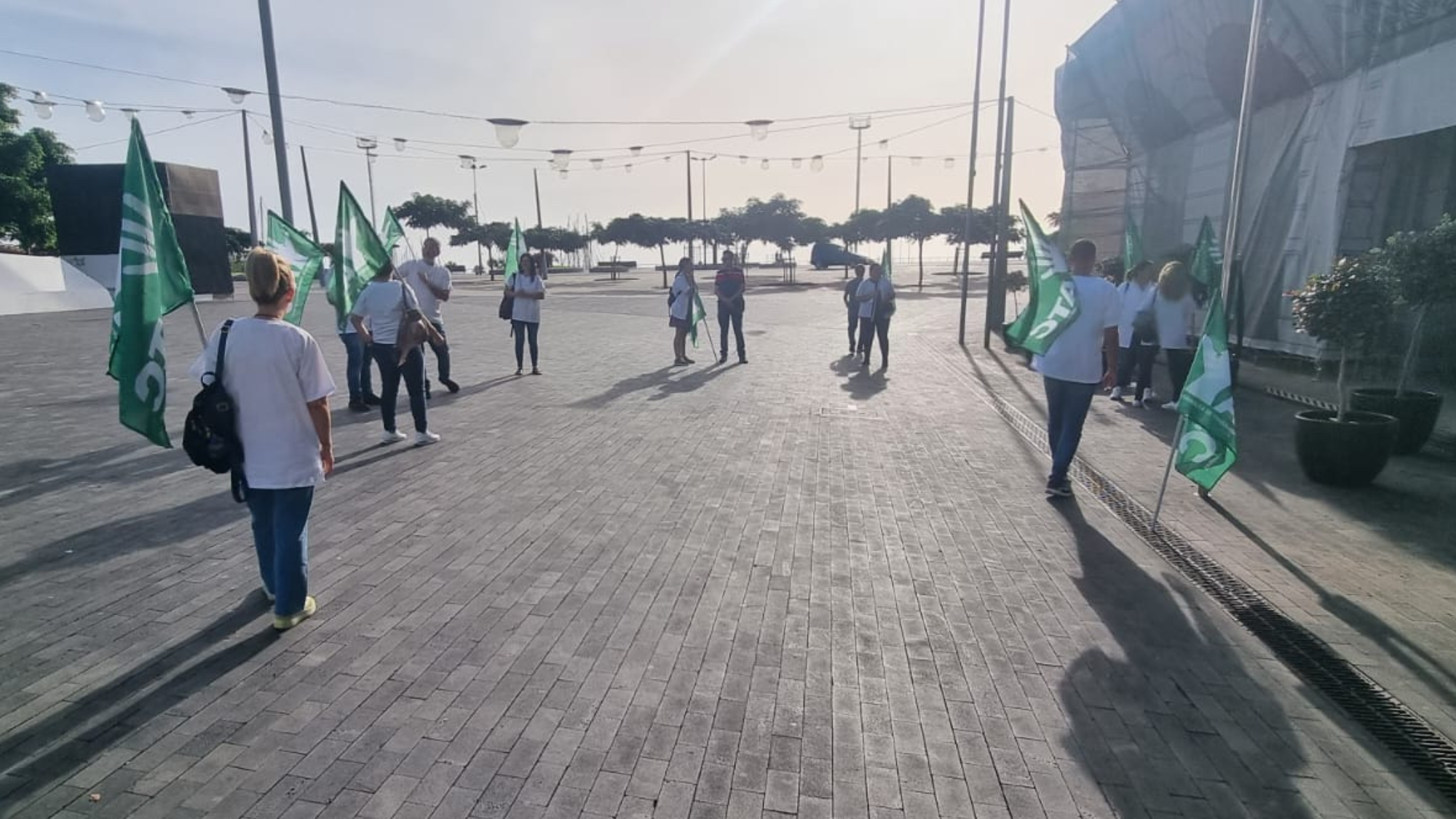 Manifestantes de ATC frente a la sede del Cabildo de Tenerife./ Cedida