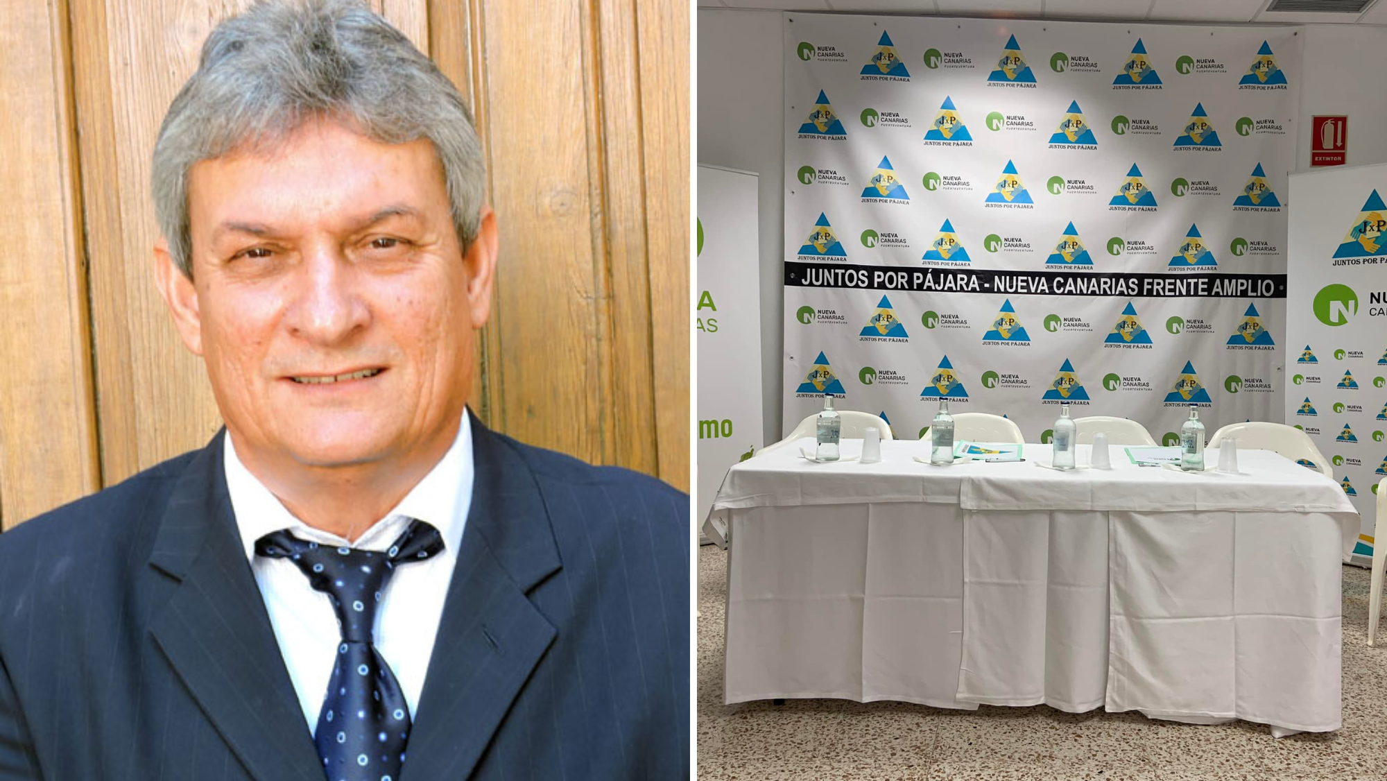 Rafael Perdomo y la sala donde se hizo oficial el pacto. / Ayuntamiento de Pájara y Juntos por Pájara