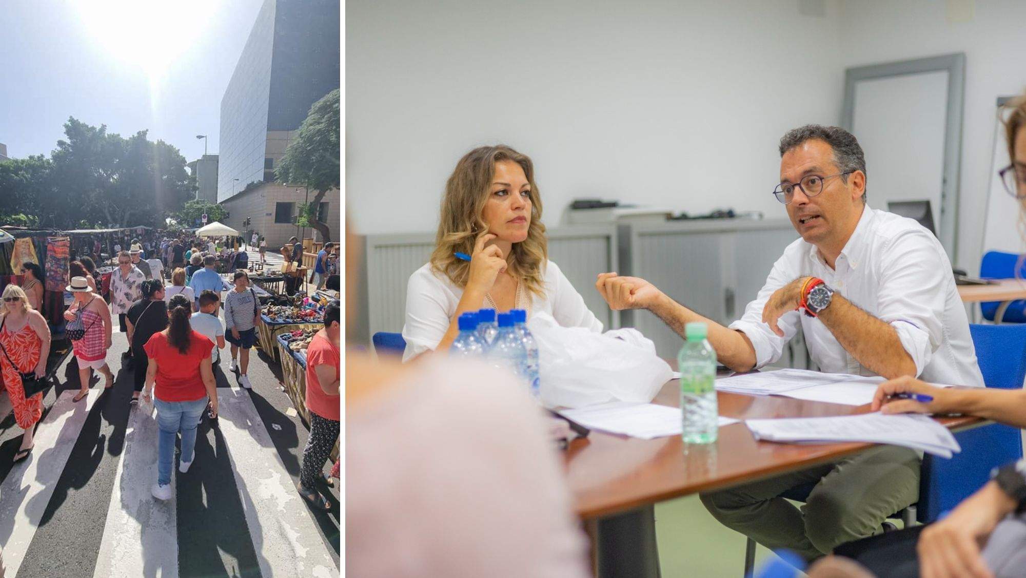 El Rastro de Santa Cruz y el concejal de Servicios Públicos, Carlos Tarife, reunido con su equipo. / Rastro de Santa Cruz / Cedida