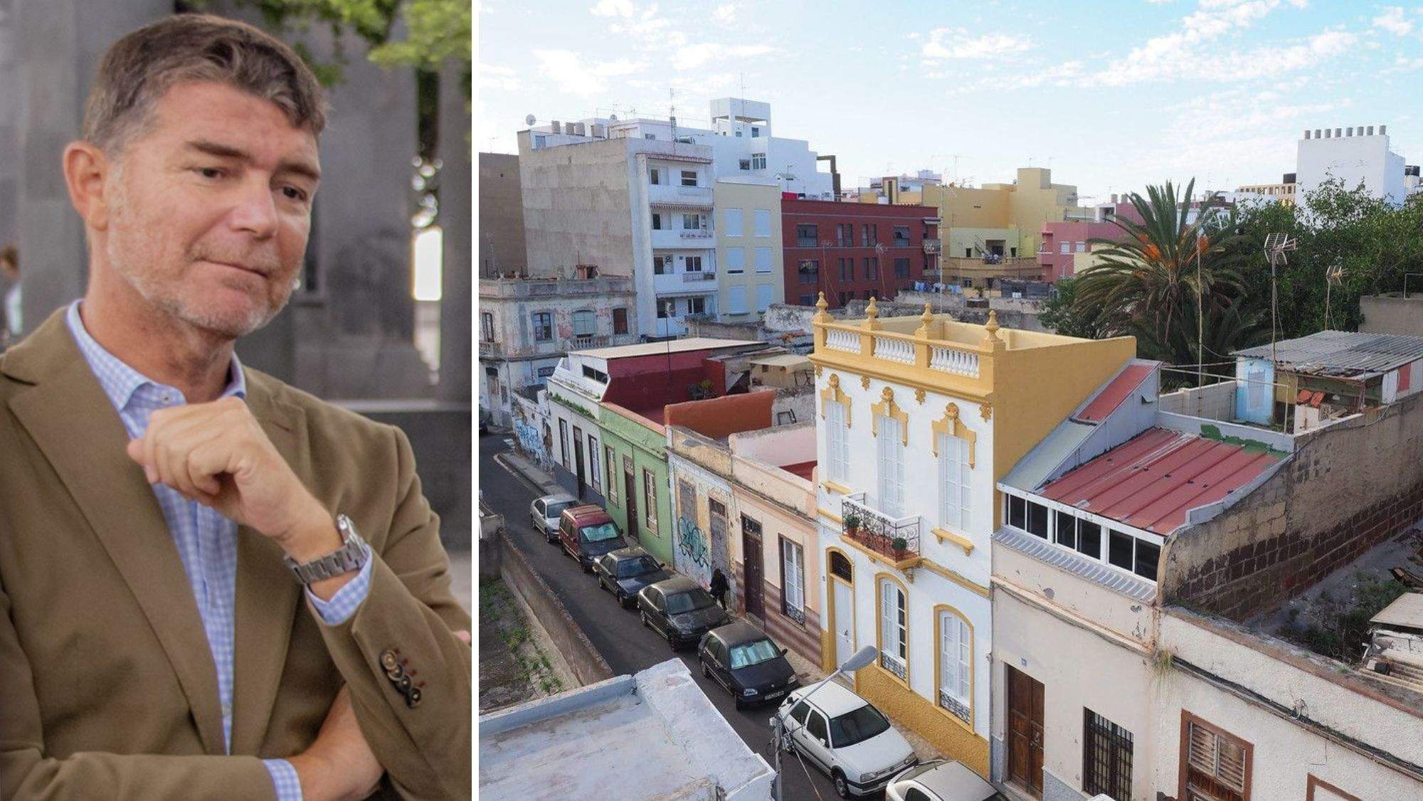 El responsable de Urbanismo, Guillermo Díaz Guerra, y una zona de el barrio de El Toscal. / AH