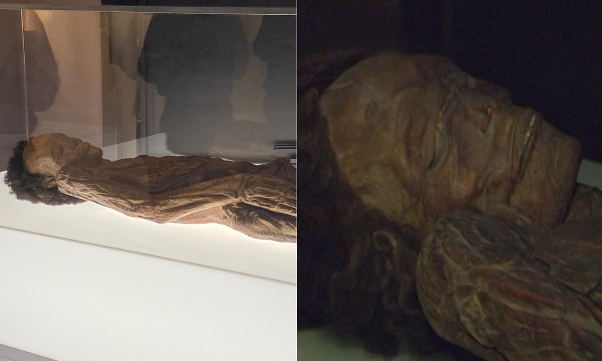 A la izquierda, la réplica de la momia. A la derecha, la origina ubicada en Madrid. / Montaje AH