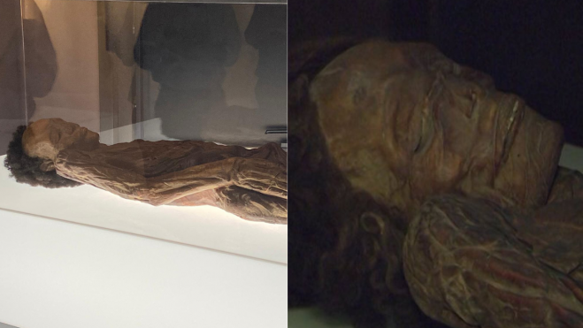 A la izquierda, la réplica de la momia. A la derecha, la origina ubicada en Madrid. / Montaje AH