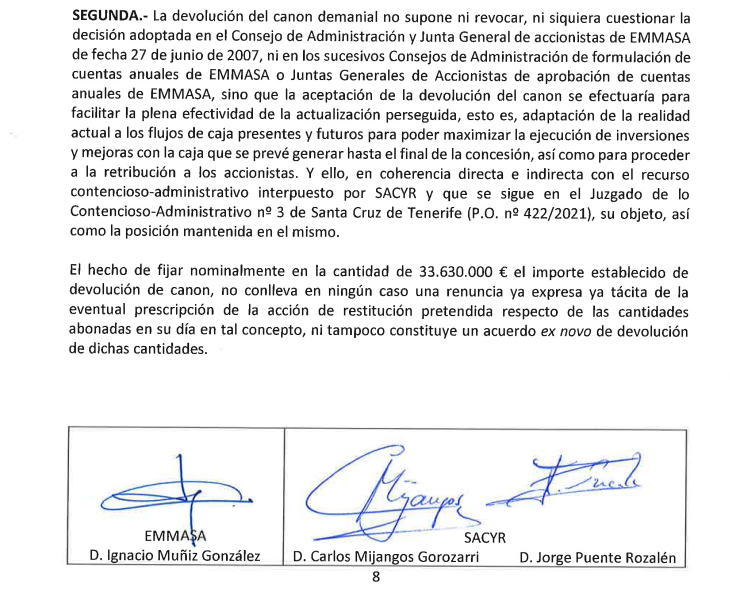 Extracto del acuerdo alcanzado entre Sacyr y Emmasa./ Cedida