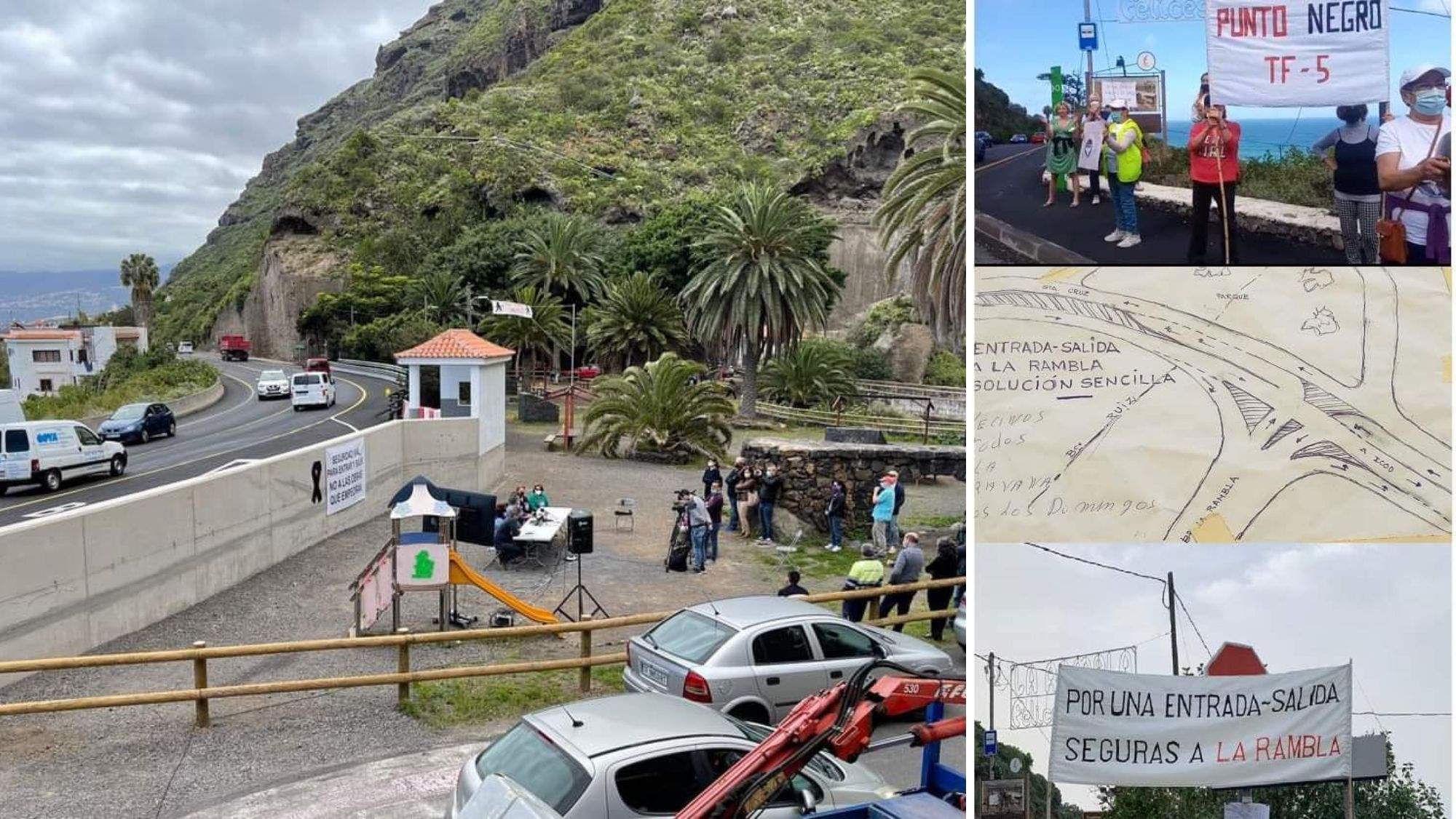 Protestas de los vecinos por el cambio de mención de la TF-5 a la altura de San Juan de La Rambla y una nueva entrada viaria la municipio. / Tagoror Norte