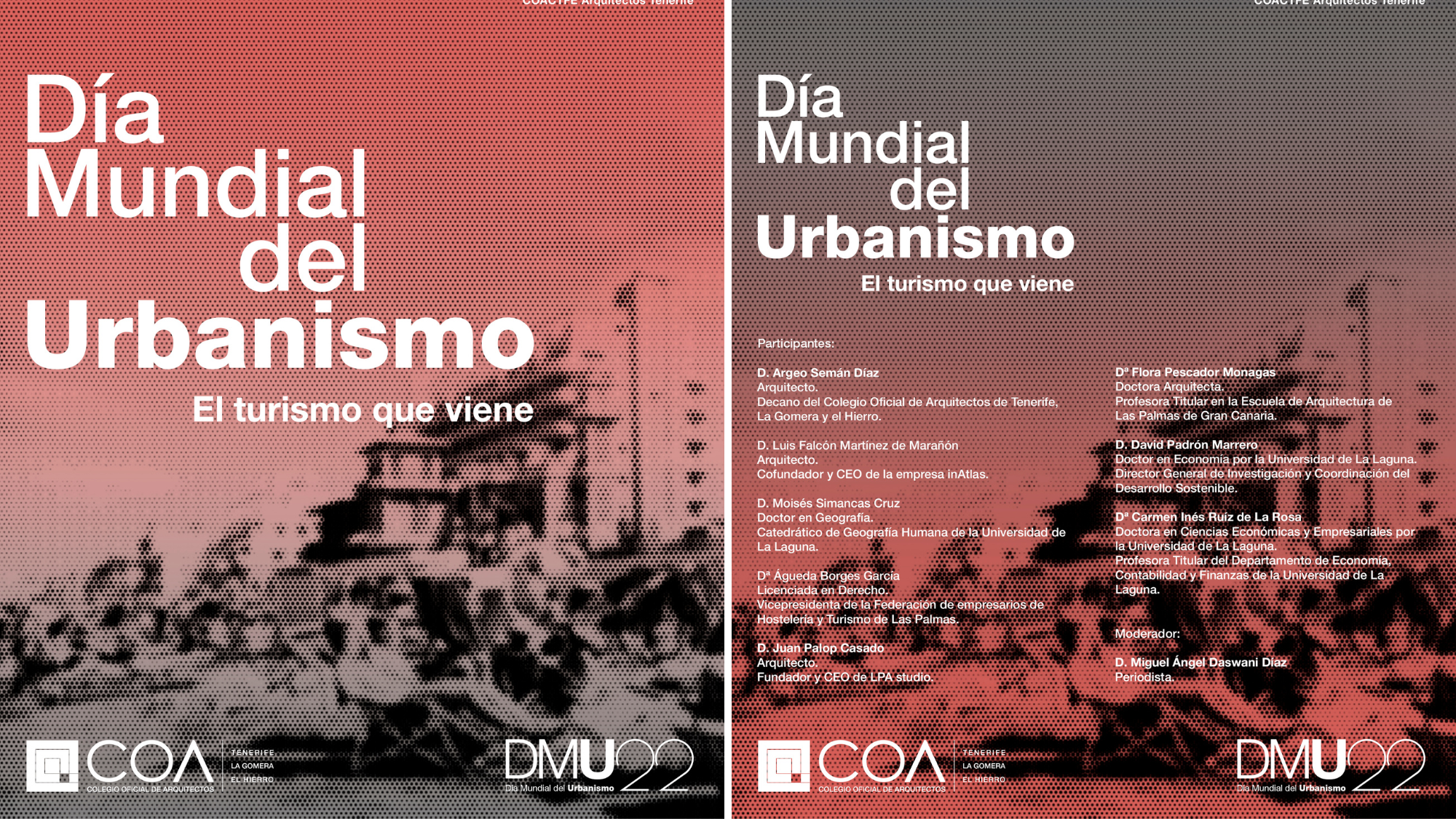 Cartel del debate sobre urbanismo y áreas turísticas del litoral de Canarias que celebrará el COA. / Cedida