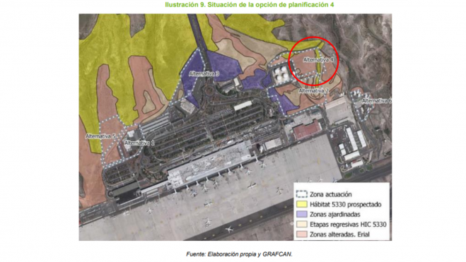 Localización en la que se pretende construir una gran zona de estacionamiento en el aeropuerto Tenerife Sur