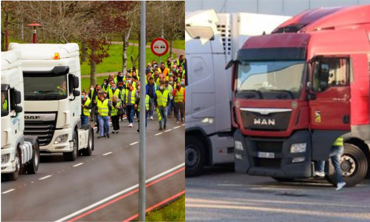 Manifestación de transportistas y camiones parados. / Montaje AH