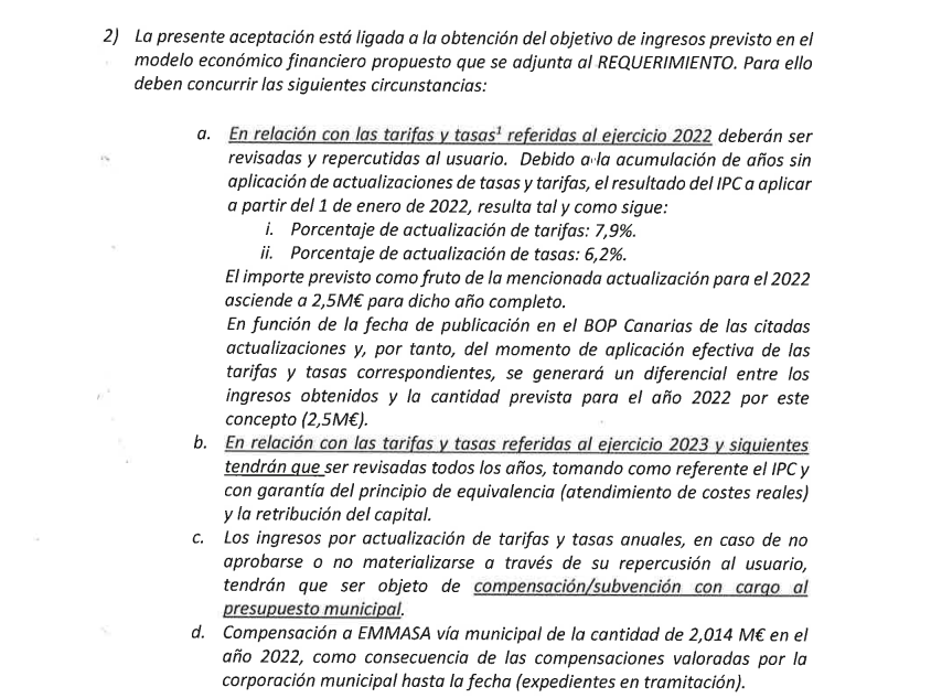 Apartado del acuerdo entre Santa Cruz y Sacyr para repercutir al usuario la subida del precio del agua./