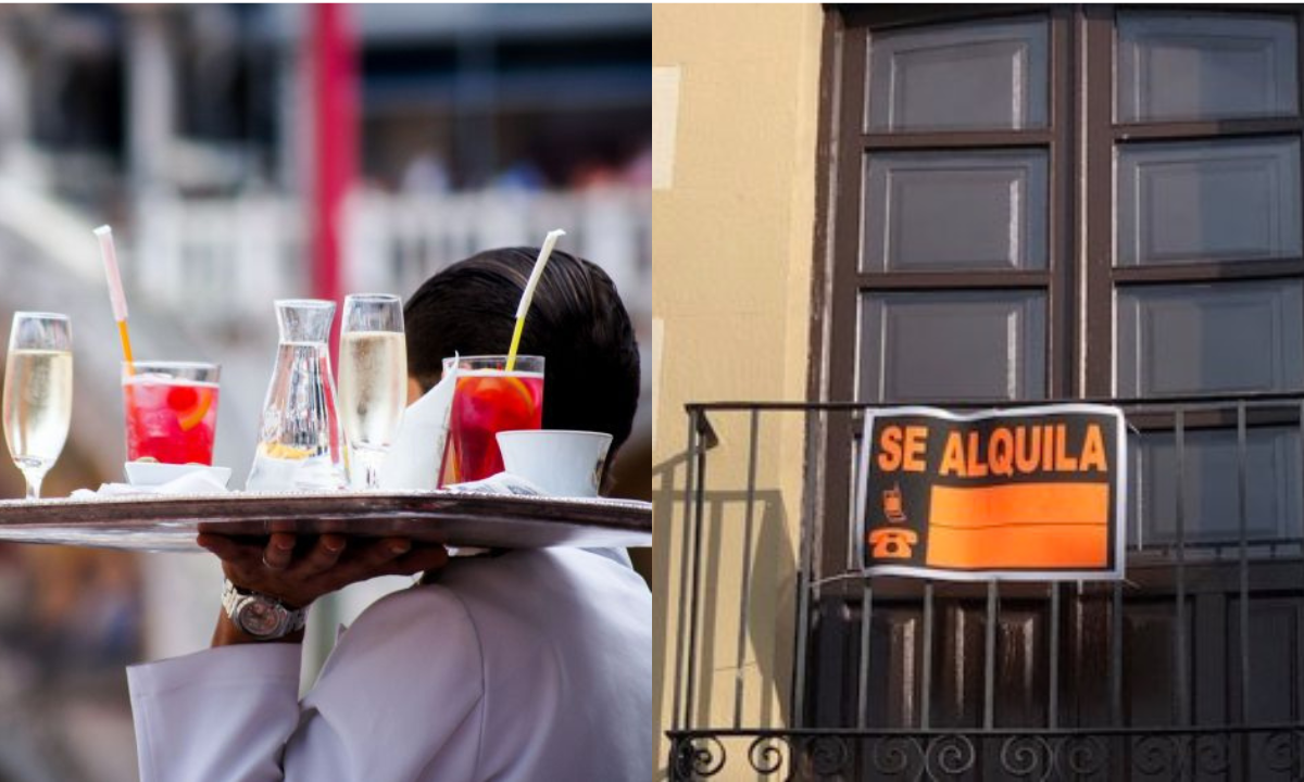 Composición de imágenes de un trabajador de la hostelería y una vivienda de alquiler. / Montaje AH