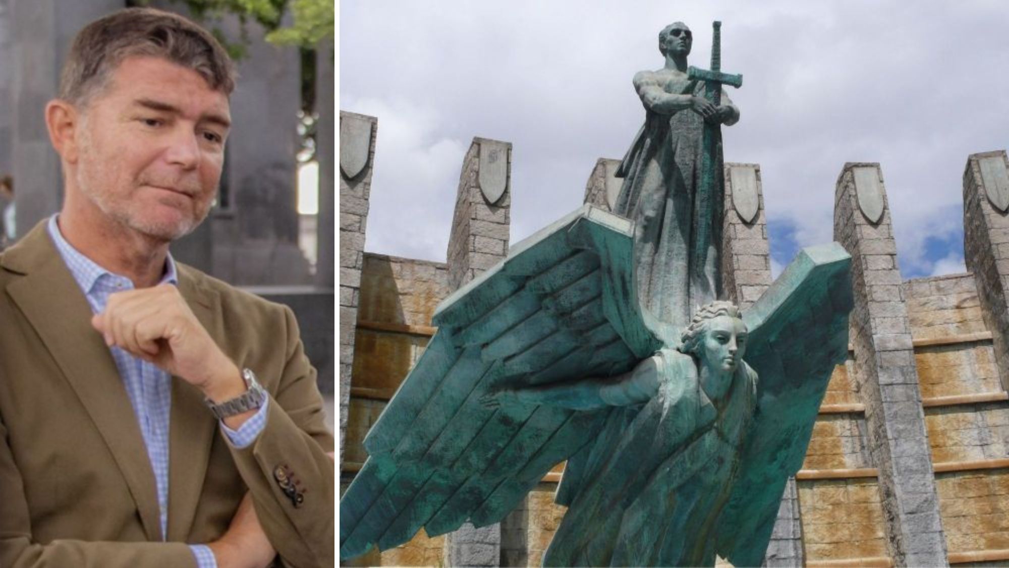 Guillermo Díaz Guerra, concejal del PP en Santa Cruz de Tenerife, y el monumento a Franco. / AH