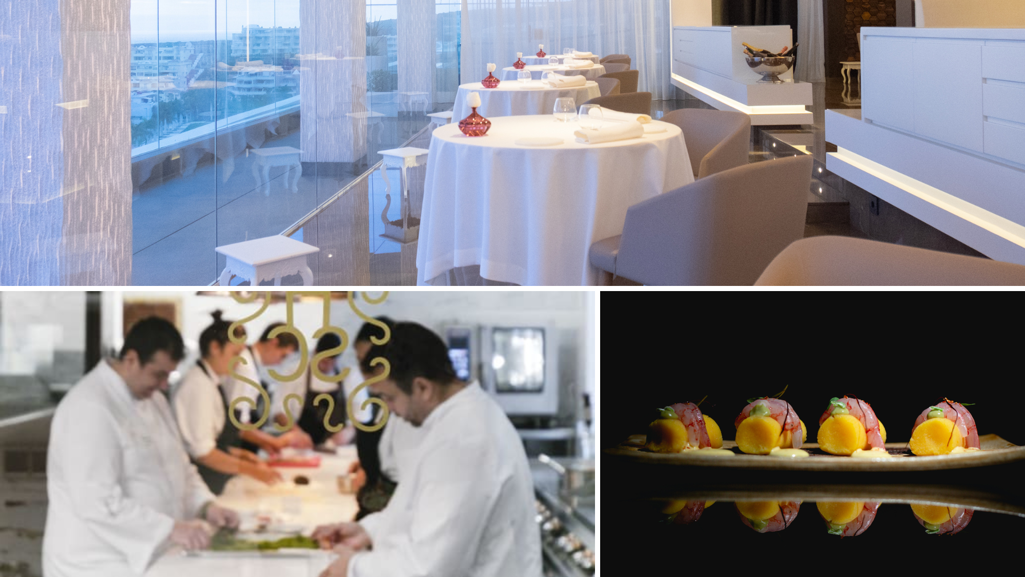 Montaje con imágenes del restaurante El Rincón de Juan Carlos, del proceso de elaboración de platos de los hermanos Padrón y un manjar del San Hô, nueva estrella Michelin./