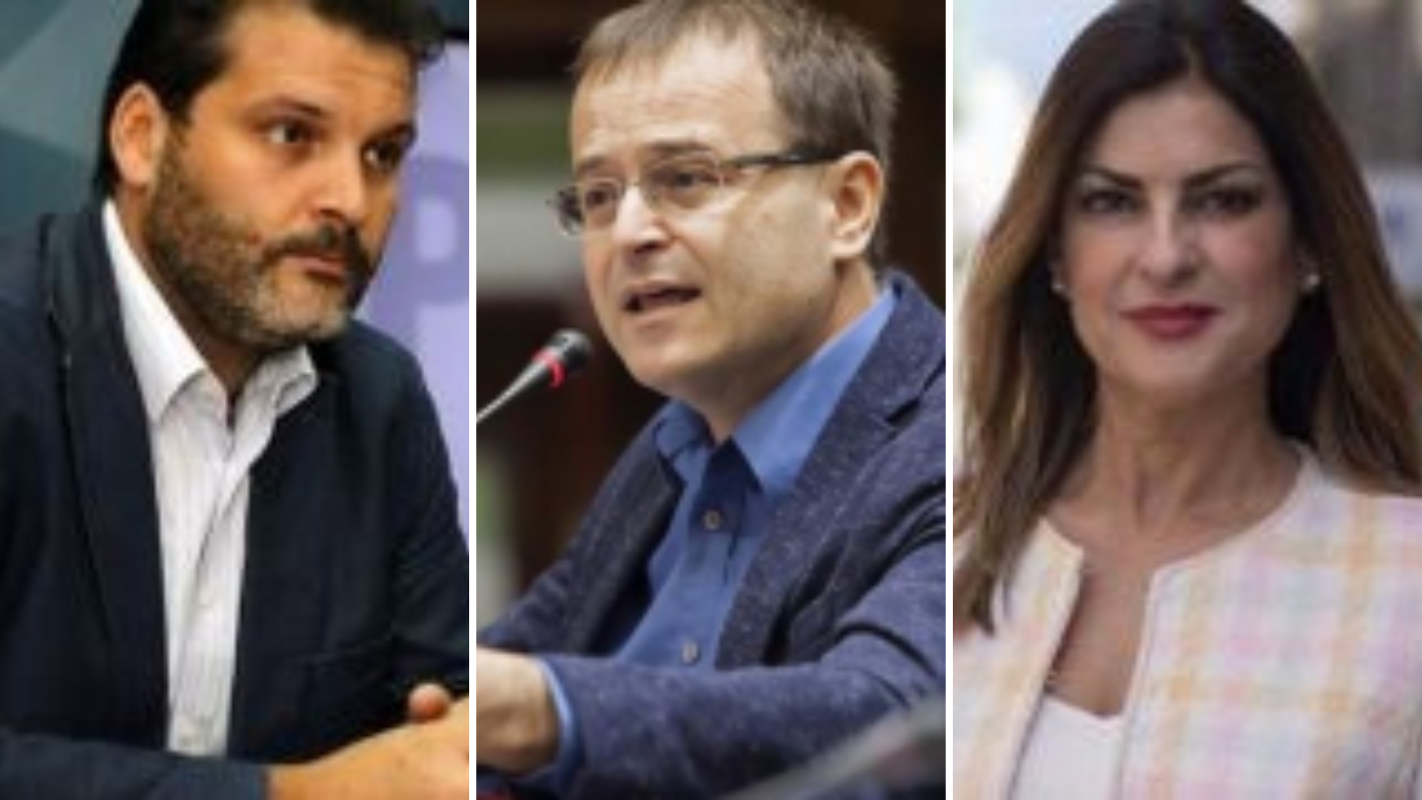 De izquierda a derecha, los portavoces de la oposición en Santa Cruz José Ángel Martín (PSOE), Ramón Trujillo (UP) y Matilde Zambudio (Cs)./ Montaje AH