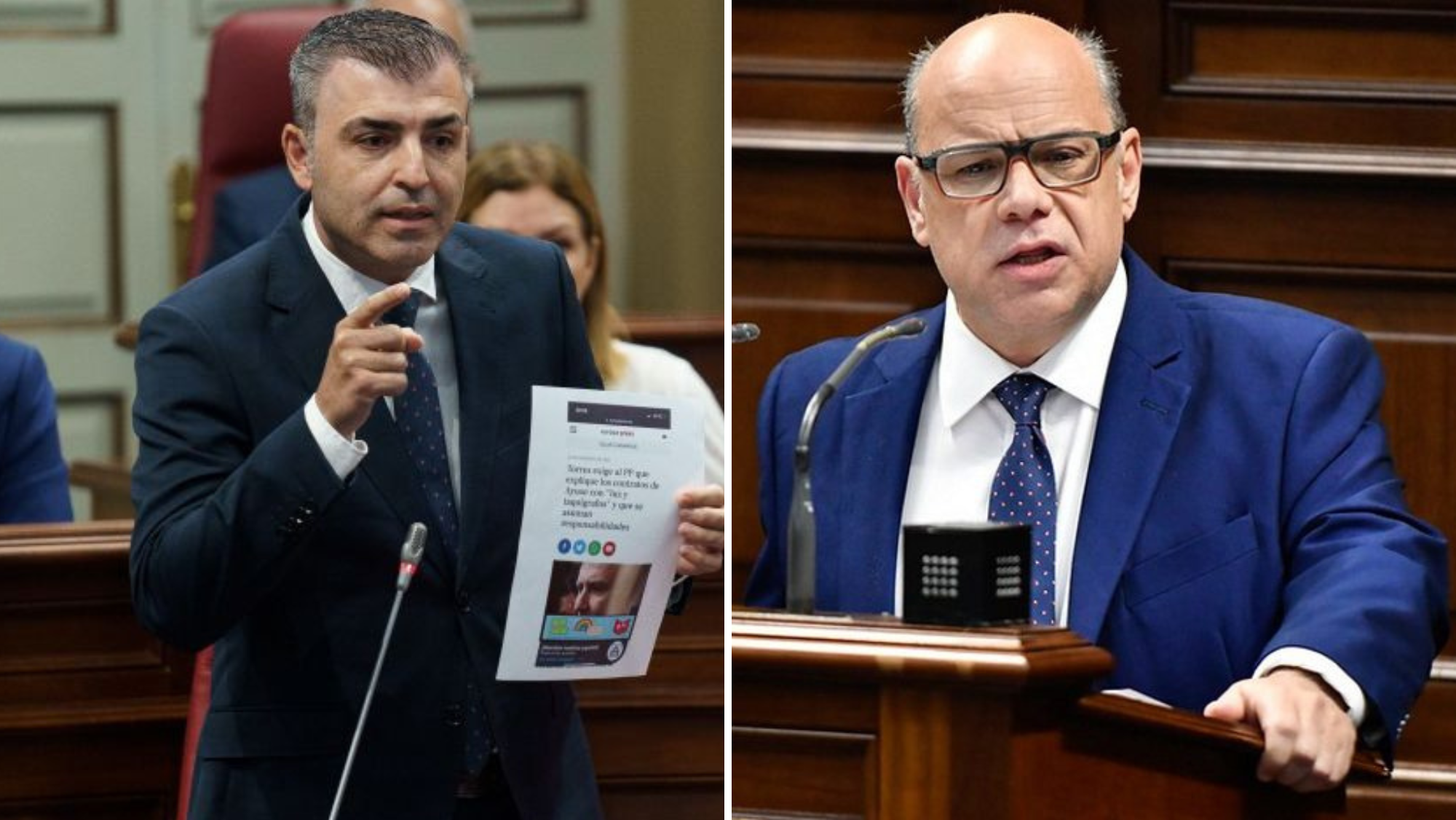 Manuel Domínguez y José Miguel Barragán, portavoces parlamentarios de los partidos en la oposición PP y CC./ AH