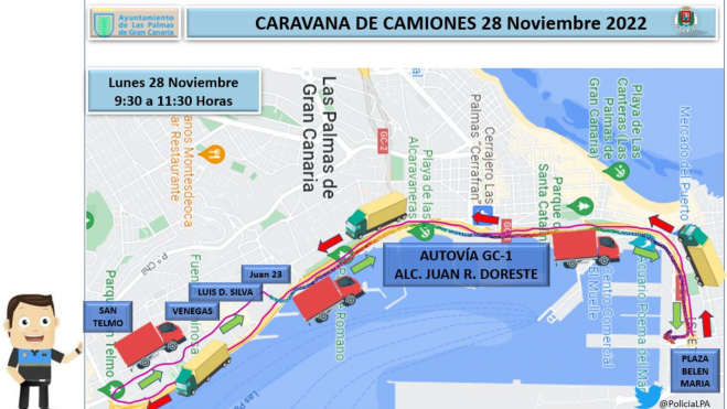 Recorrido de los camiones por Las Palmas de Gran Canaria.Policía Local de Las Palmas de Gran Canaria