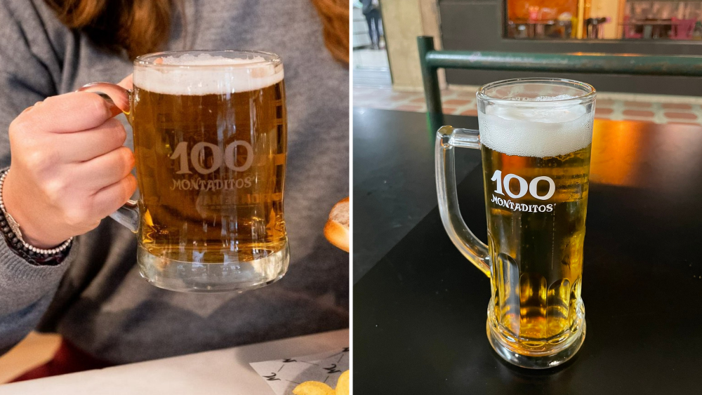 Las nuevas jarras de 100 Montaditos Sancho (izquierda) y Quijote (derecha)./ Montaje AH