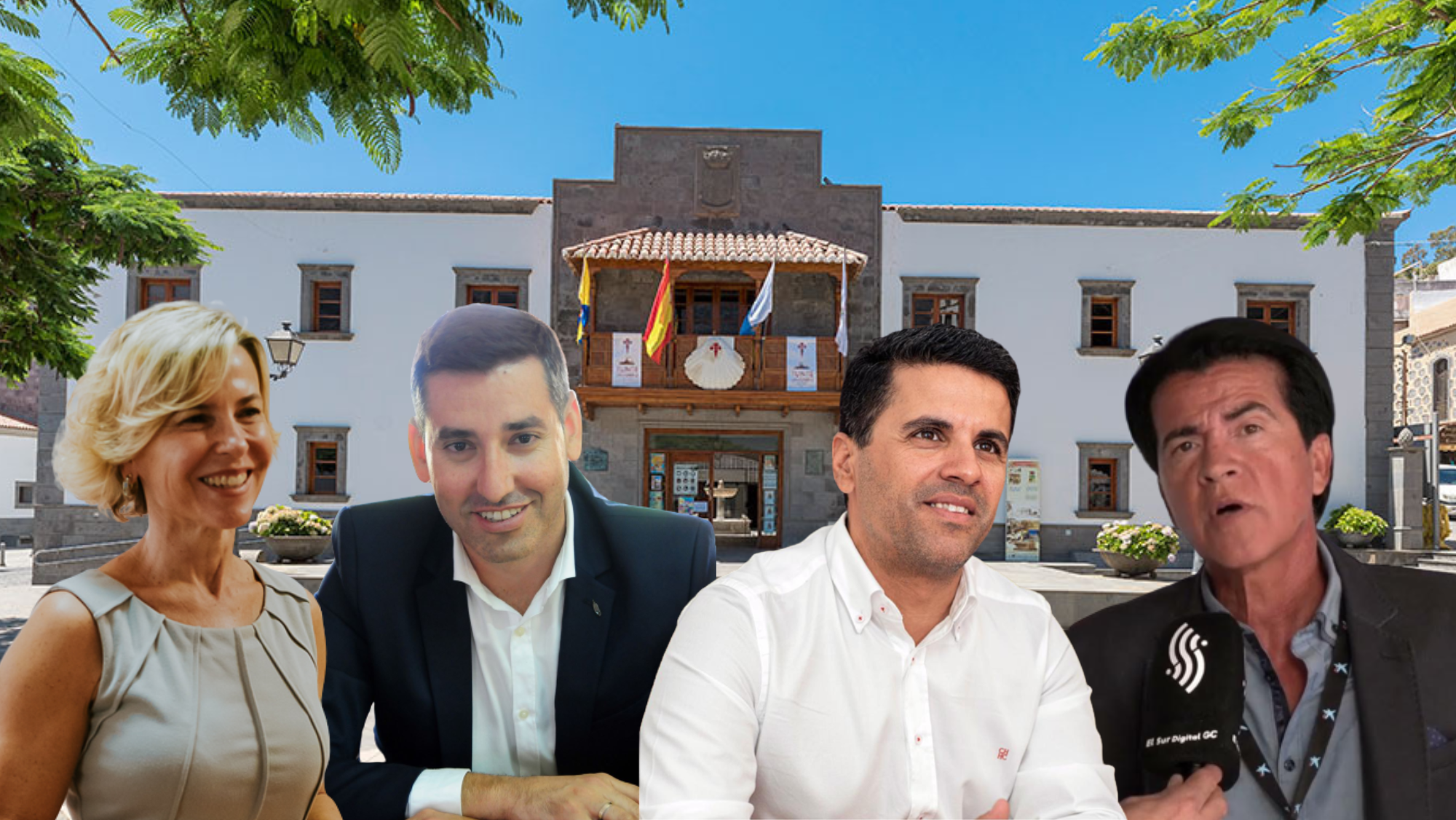 Montaje en el que aparecen, de izquierda a derecha, Conchi Narváez (PSOE), Alejandro Marichal (CC), Samuel Henríquez (NC) y Ramón Ramos (UxGC). / Atlántico Hoy